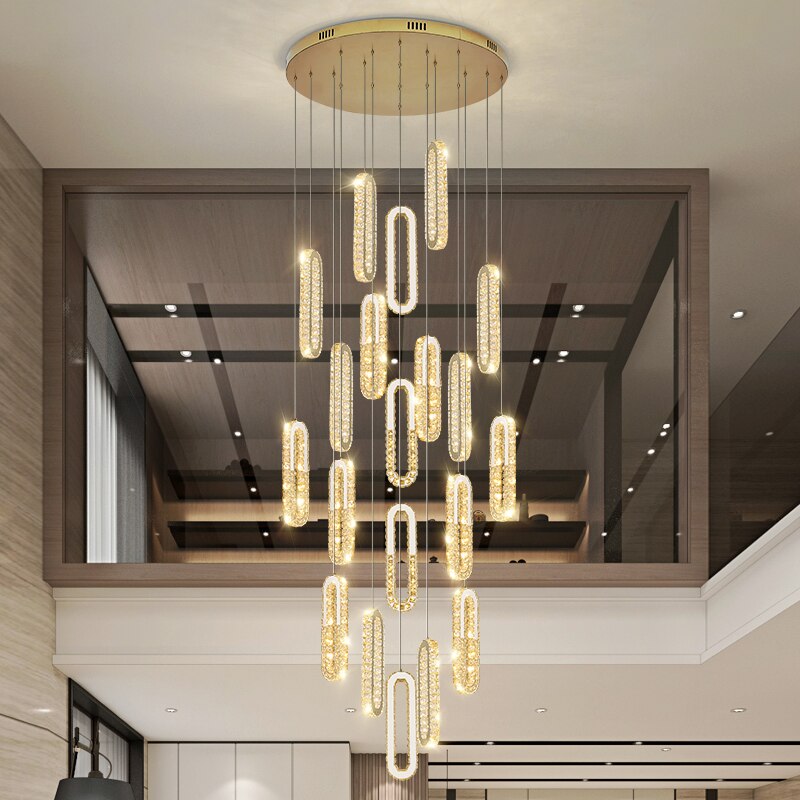 Illuminated LED crystal detail of the VORELLI Manzoni pendant staircase chandelier