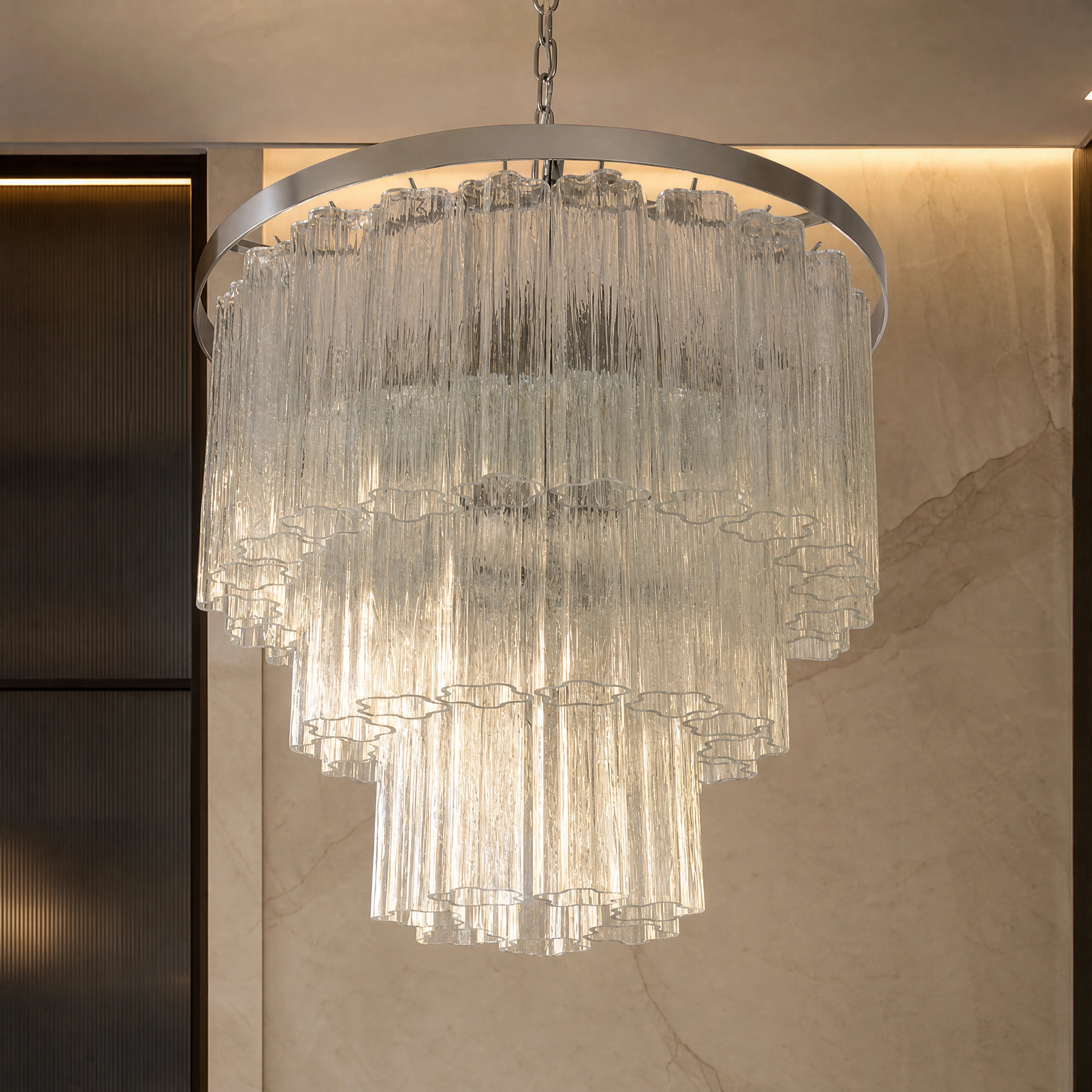 Mariella Tronchi Murano Glass Circular Chandelier close-up luxury lifestyle hero image by VORELLI