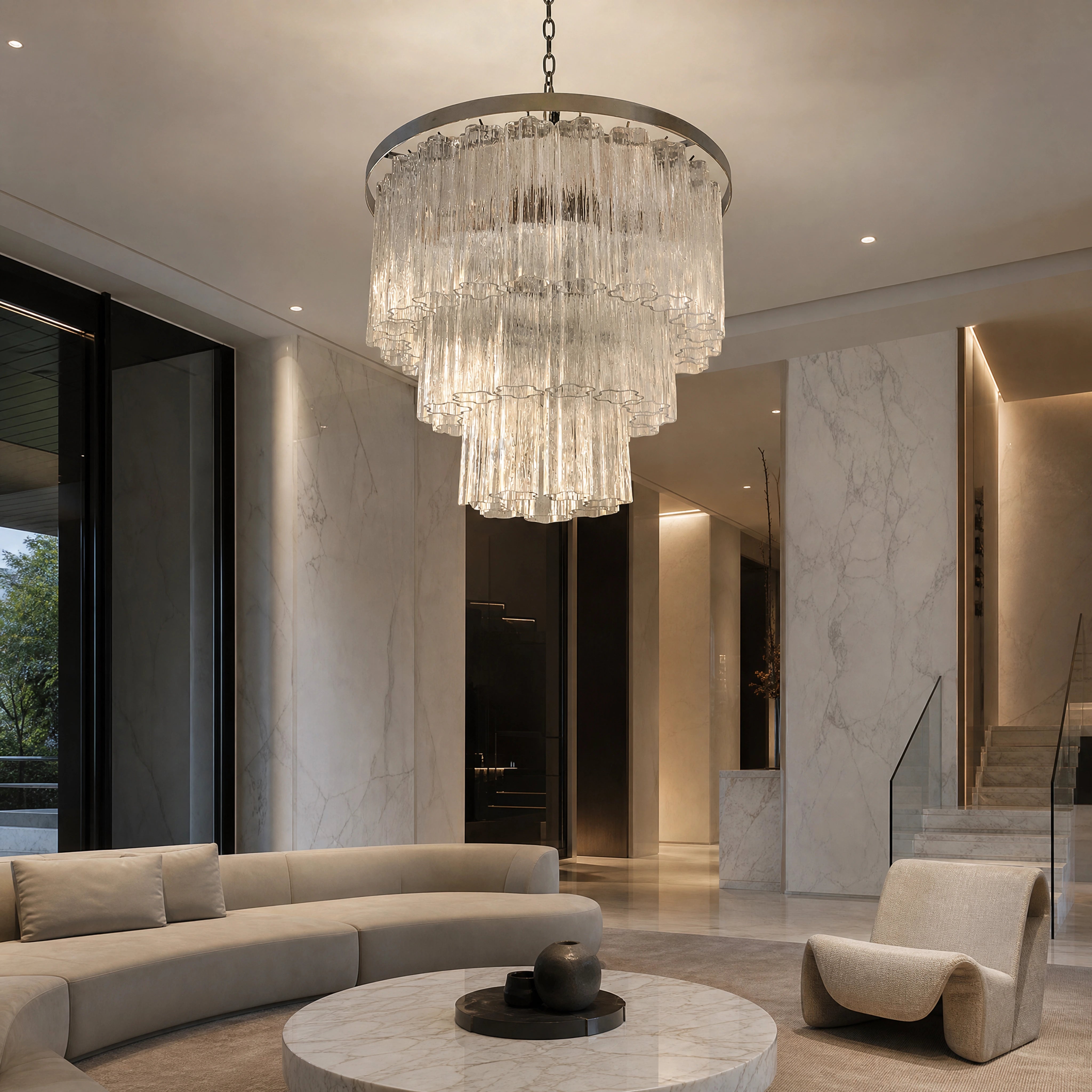 Mariella Tronchi Murano Glass Circular Chandelier UHNW private residence luxury lifestyle image by VORELLI