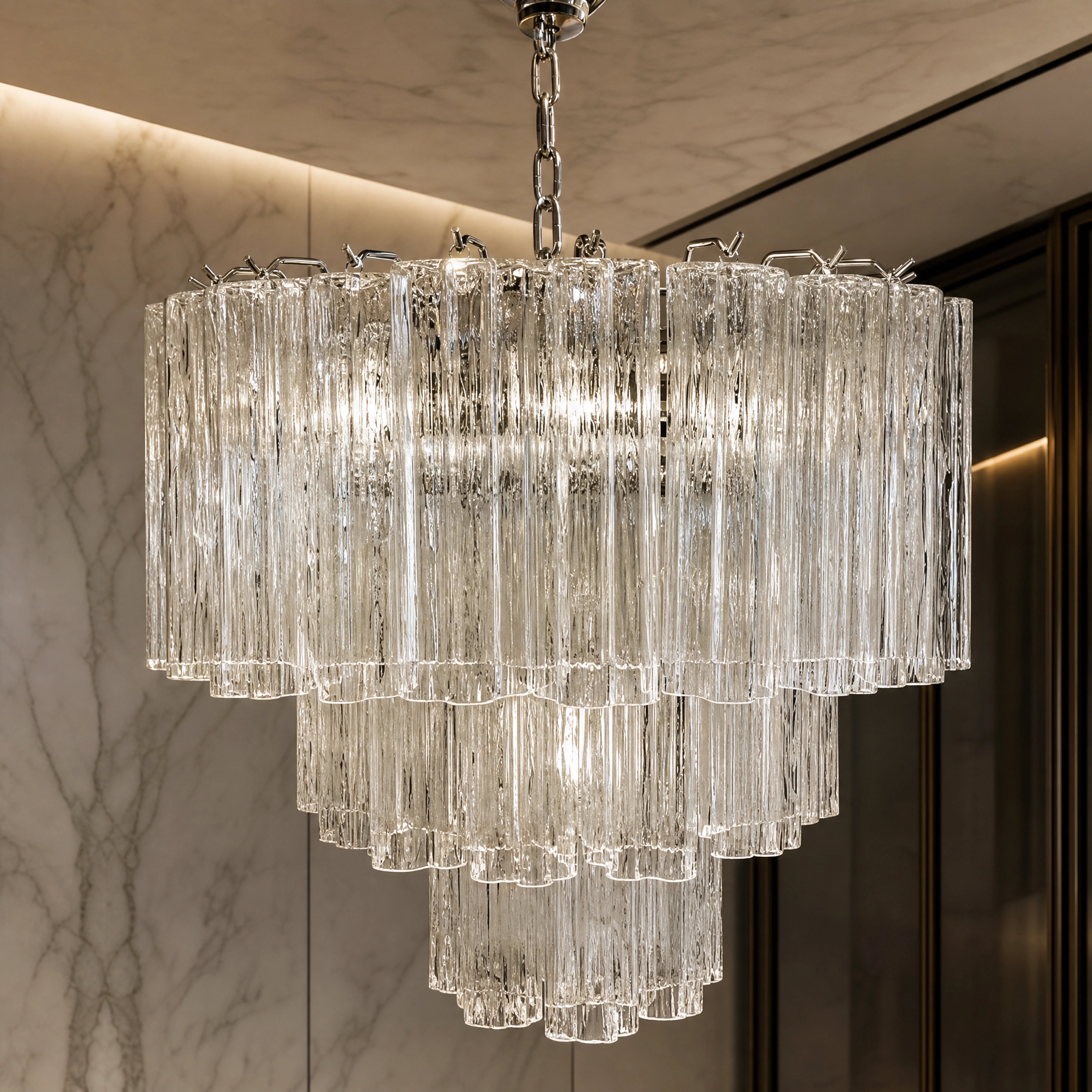 Maristella Tronchi Murano Glass Circular Chandelier close-up luxury lifestyle hero image by VORELLI