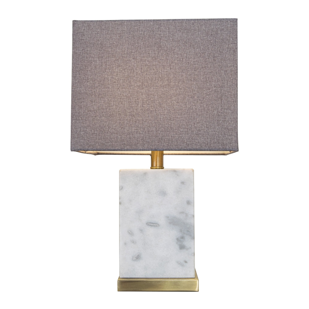 VORELLI® Marvella white marble and antique brass table lamp with rectangular shade