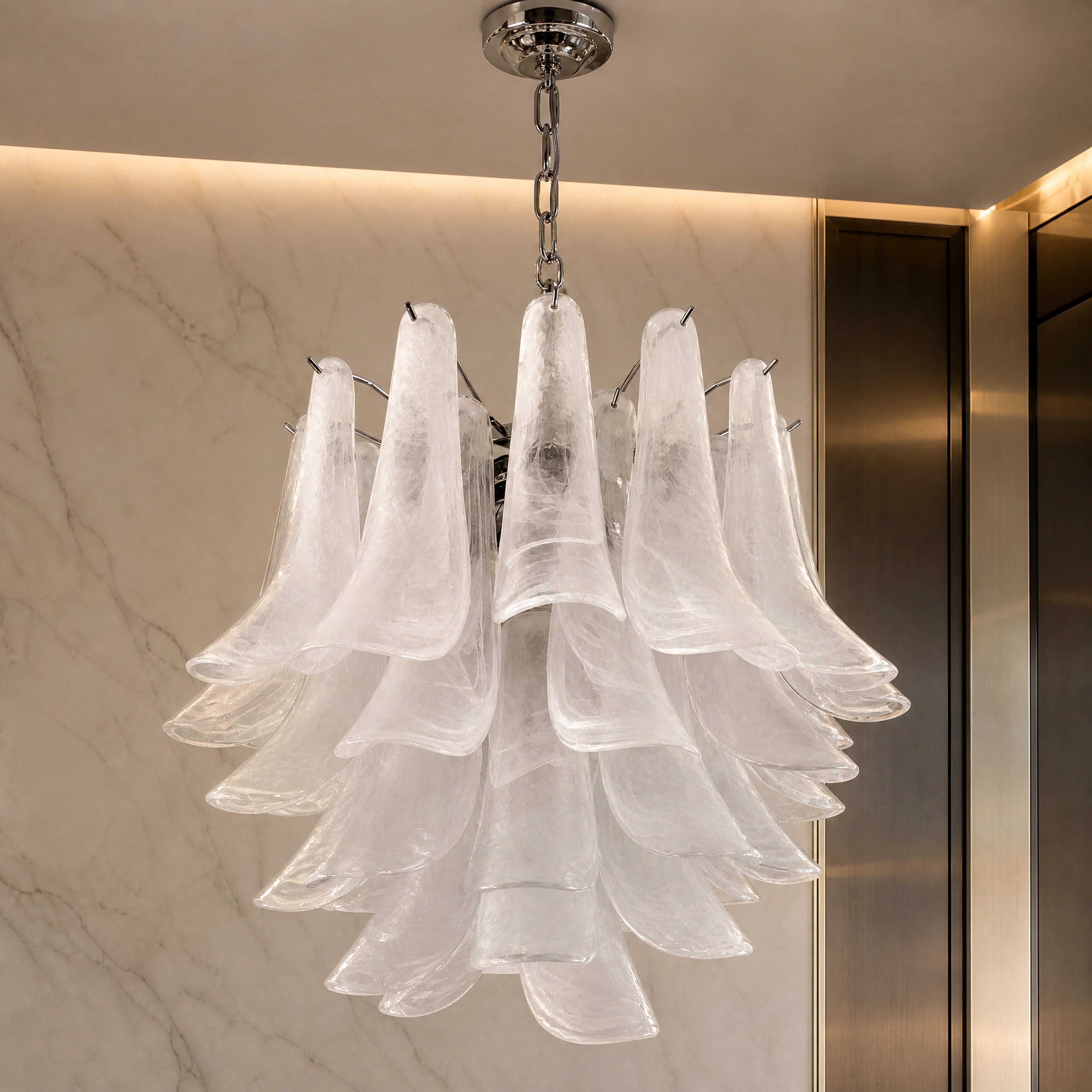 Gilda Selle Murano Glass Circular Chandelier close-up luxury lifestyle hero image by VORELLI
