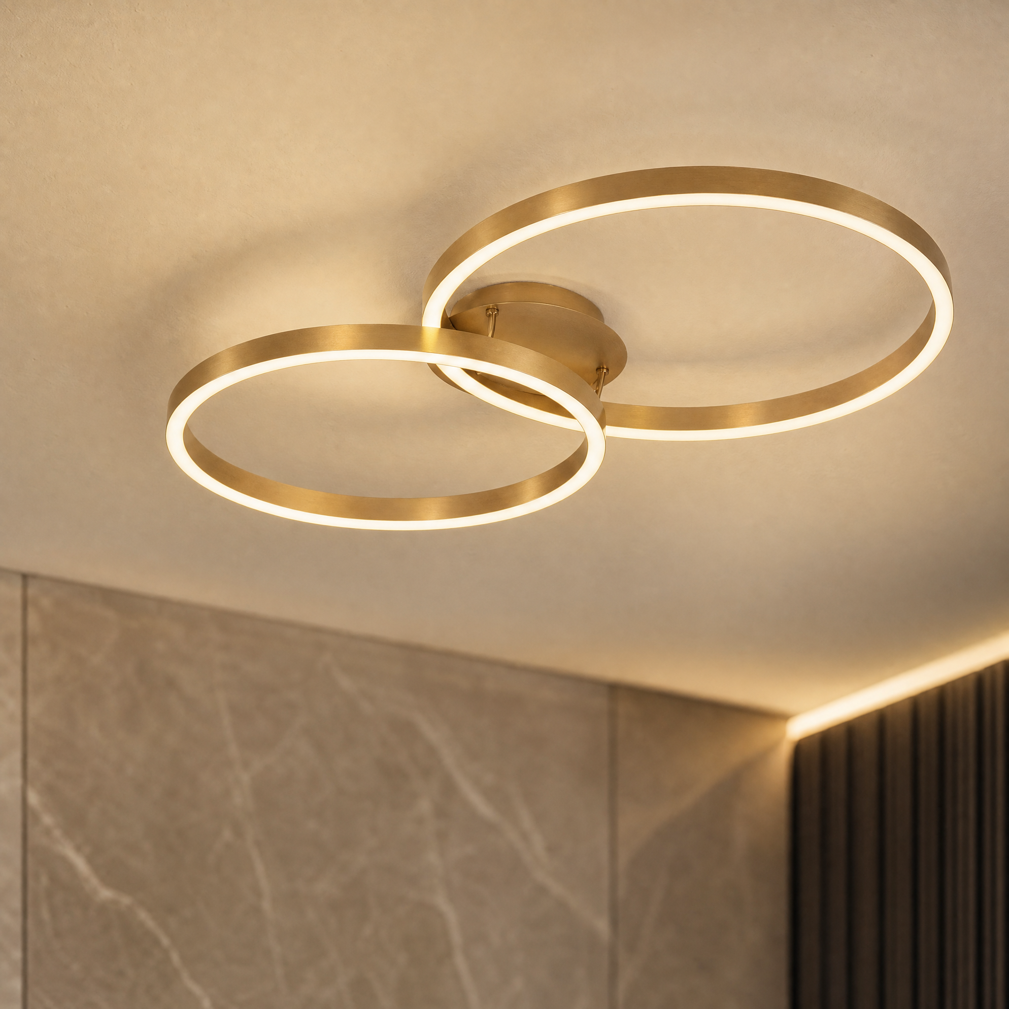 Detailed close-up showcasing the seamless metallic finish and integrated LED ring technology of the understated VORELLI Maumelle ceiling light.
