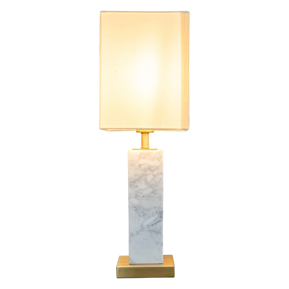 Micevo White Marble Column Table Lamp by VORELLI, product hero image for bedrooms, consoles and hotel suites