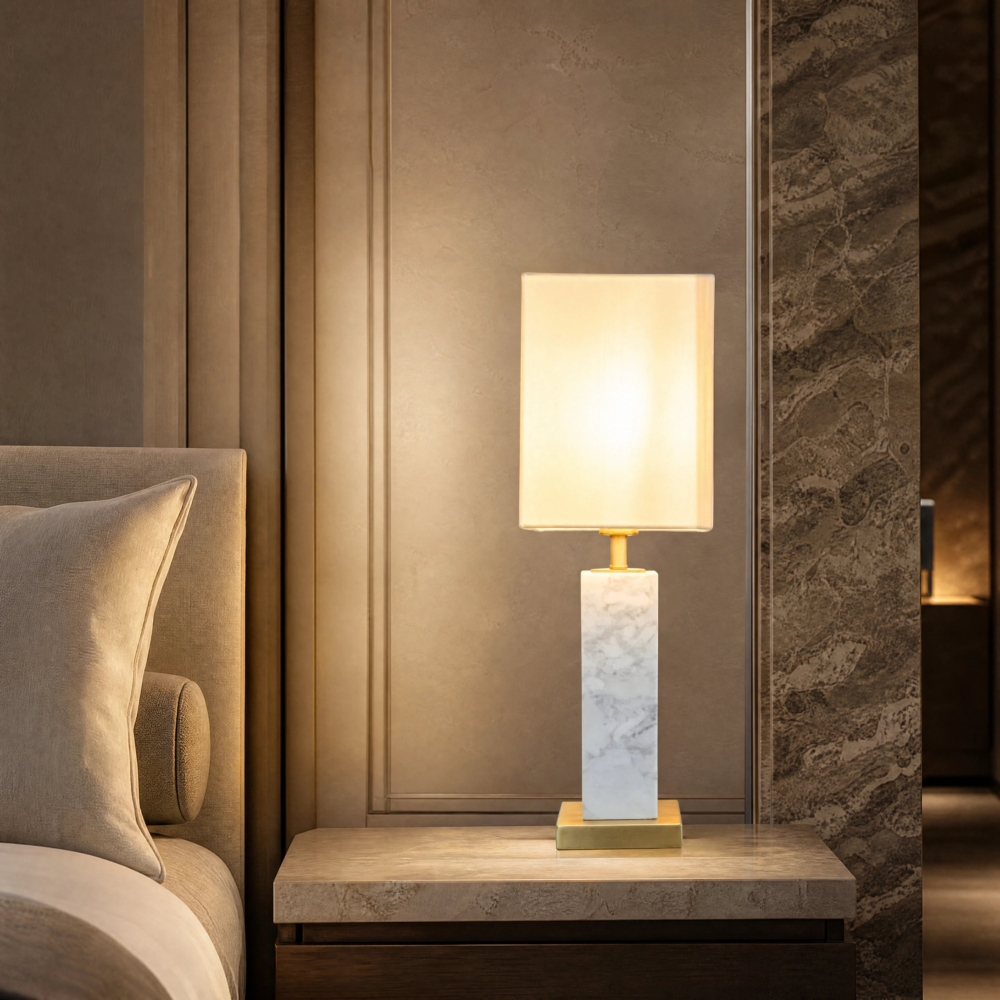 Micevo White Marble Column Table Lamp luxury hospitality interior lifestyle image by VORELLI