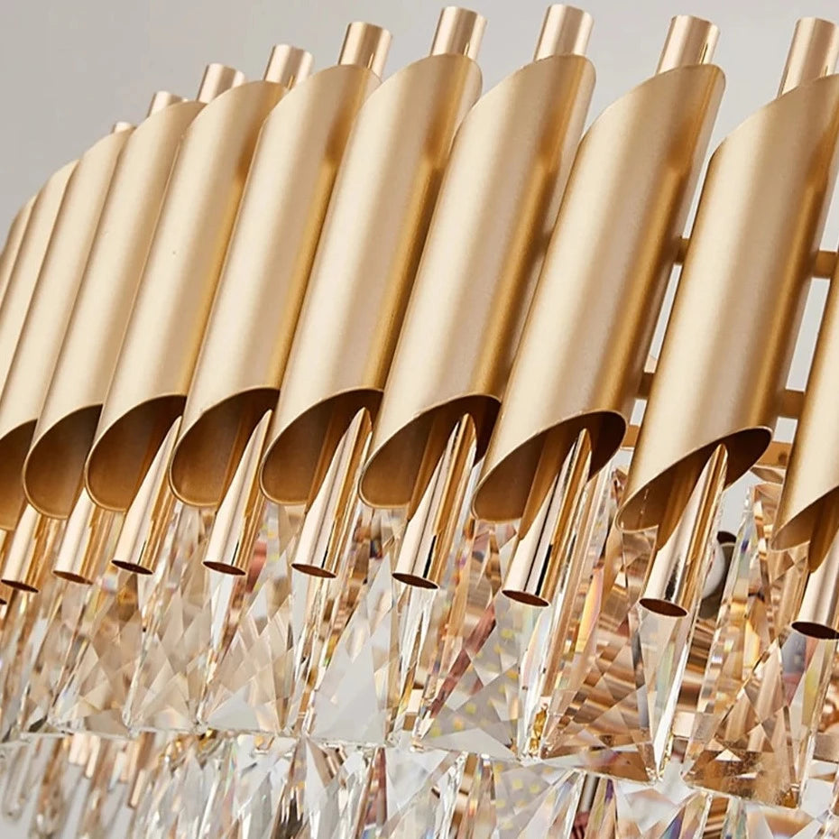 Detailed view of cascading rectangular crystals on the VORELLI Milltimber Pendant Light creating a radiant sparkle