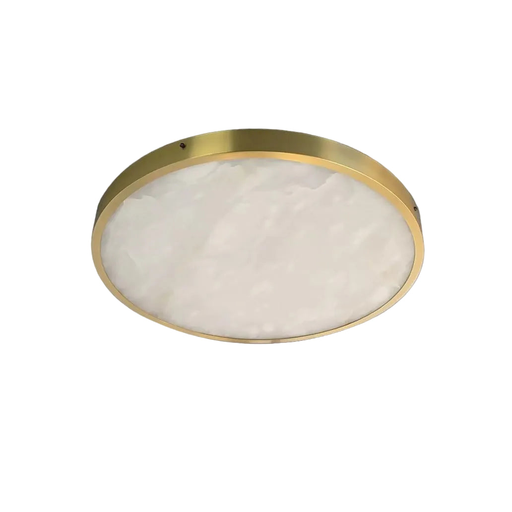 VORELLI® Morenita marble circular ceiling light featuring natural stone diffuser in flush mount design on white background