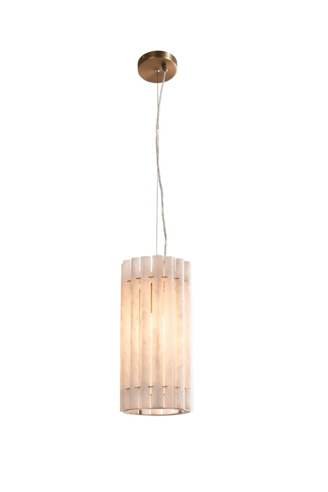 VORELLI® Morven luxury cylinder pendant light with layered alabaster rods and structured suspension