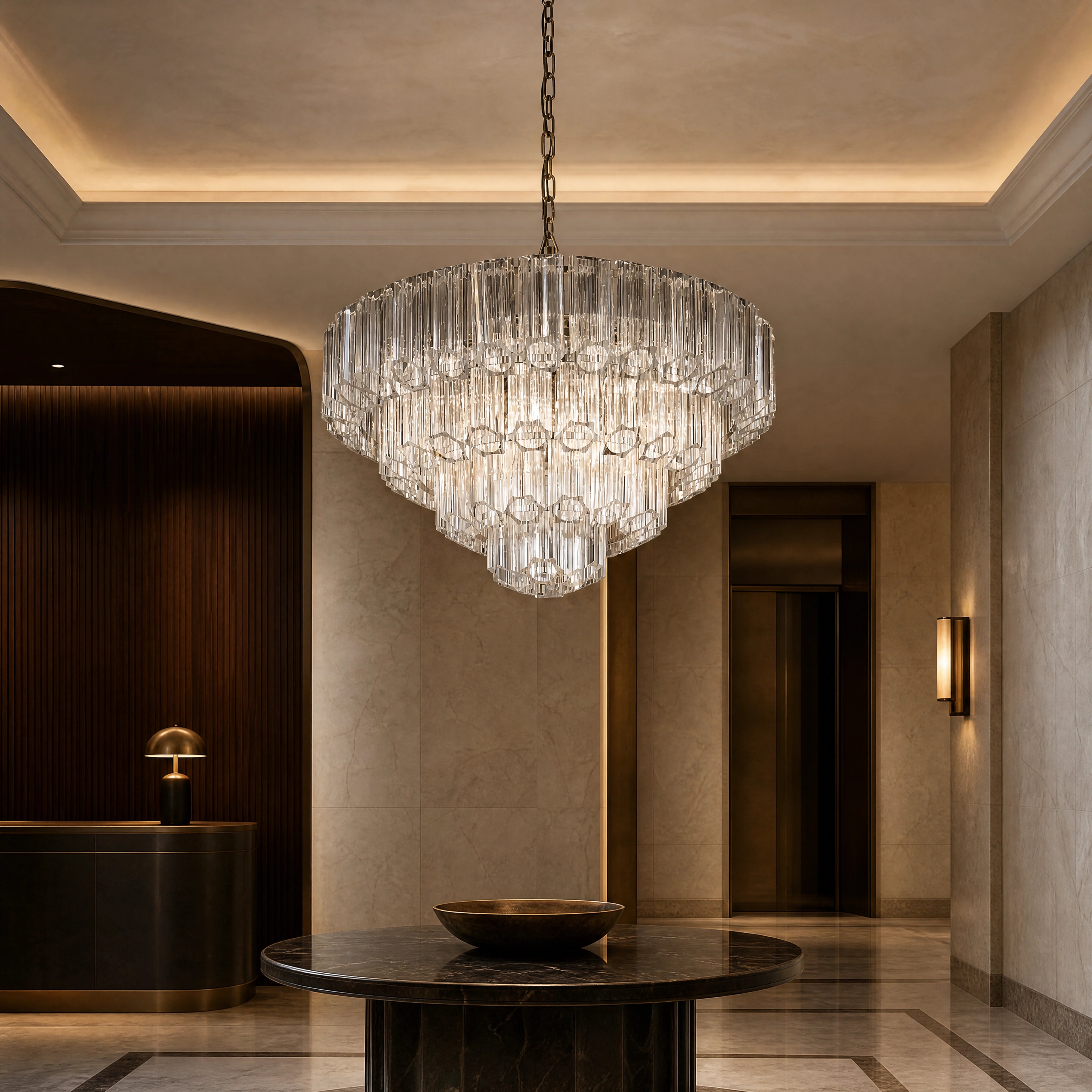 Nassevo Antique Brass Large Tiered Chandelier luxury hospitality interior lifestyle image by VORELLI