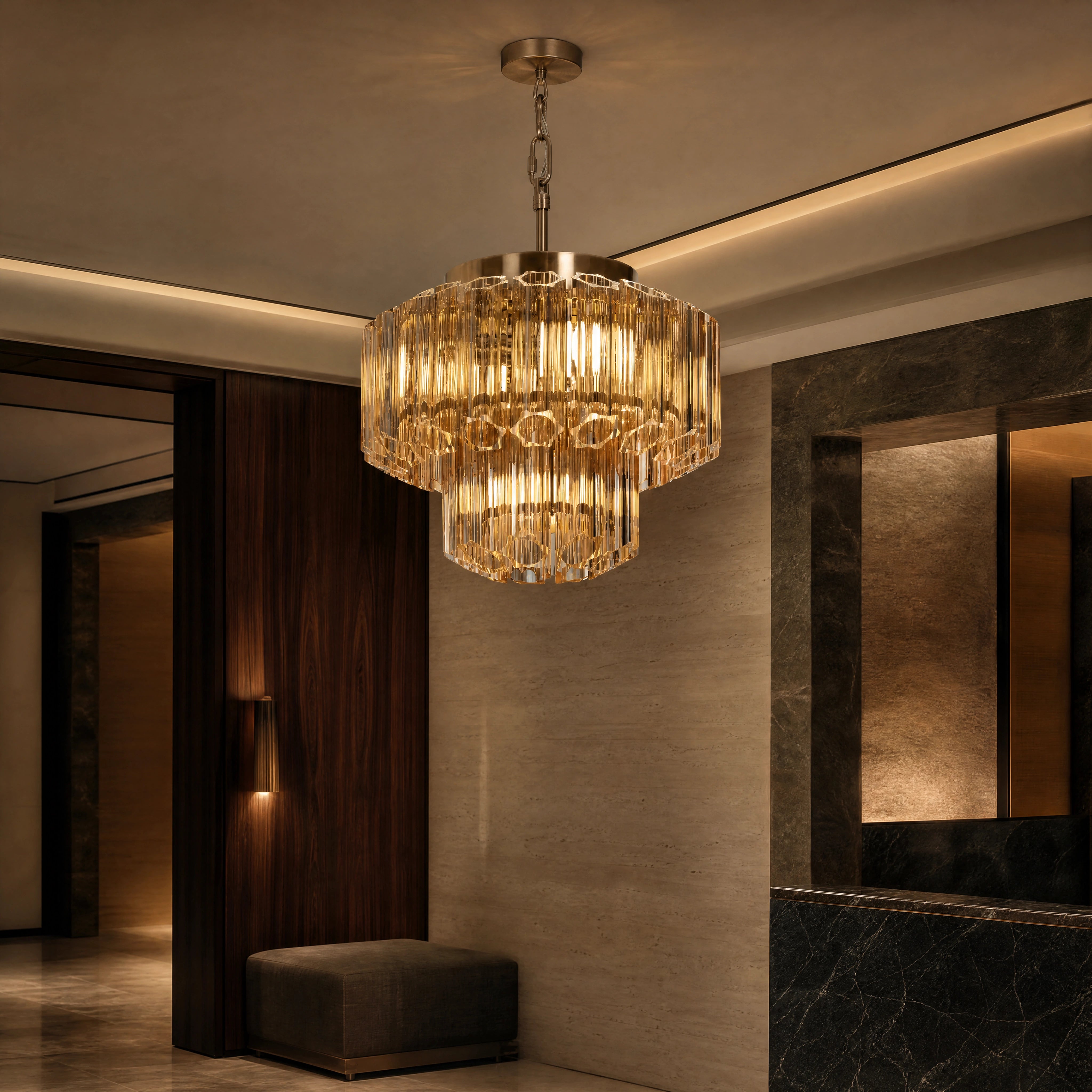 Nassevo Antique Brass Two-Tier Chandelier luxury hospitality interior lifestyle image by VORELLI