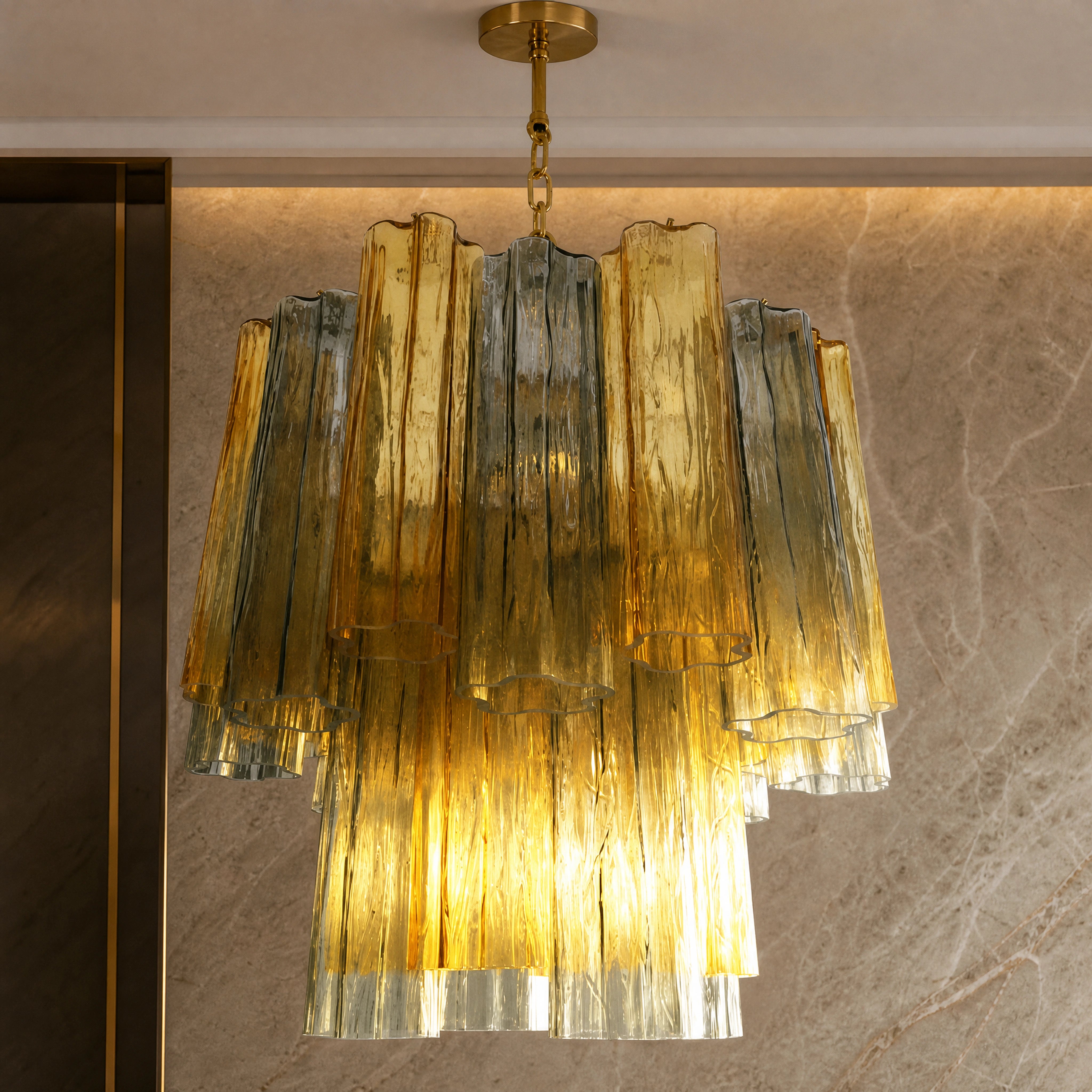 Nerina Tronchi Murano Glass Circular Chandelier close-up luxury lifestyle hero image by VORELLI