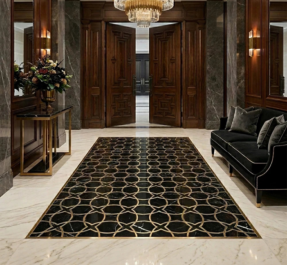 Nero Marquina Metal Waterjet Marble Mosaic Tile by VORELLI®