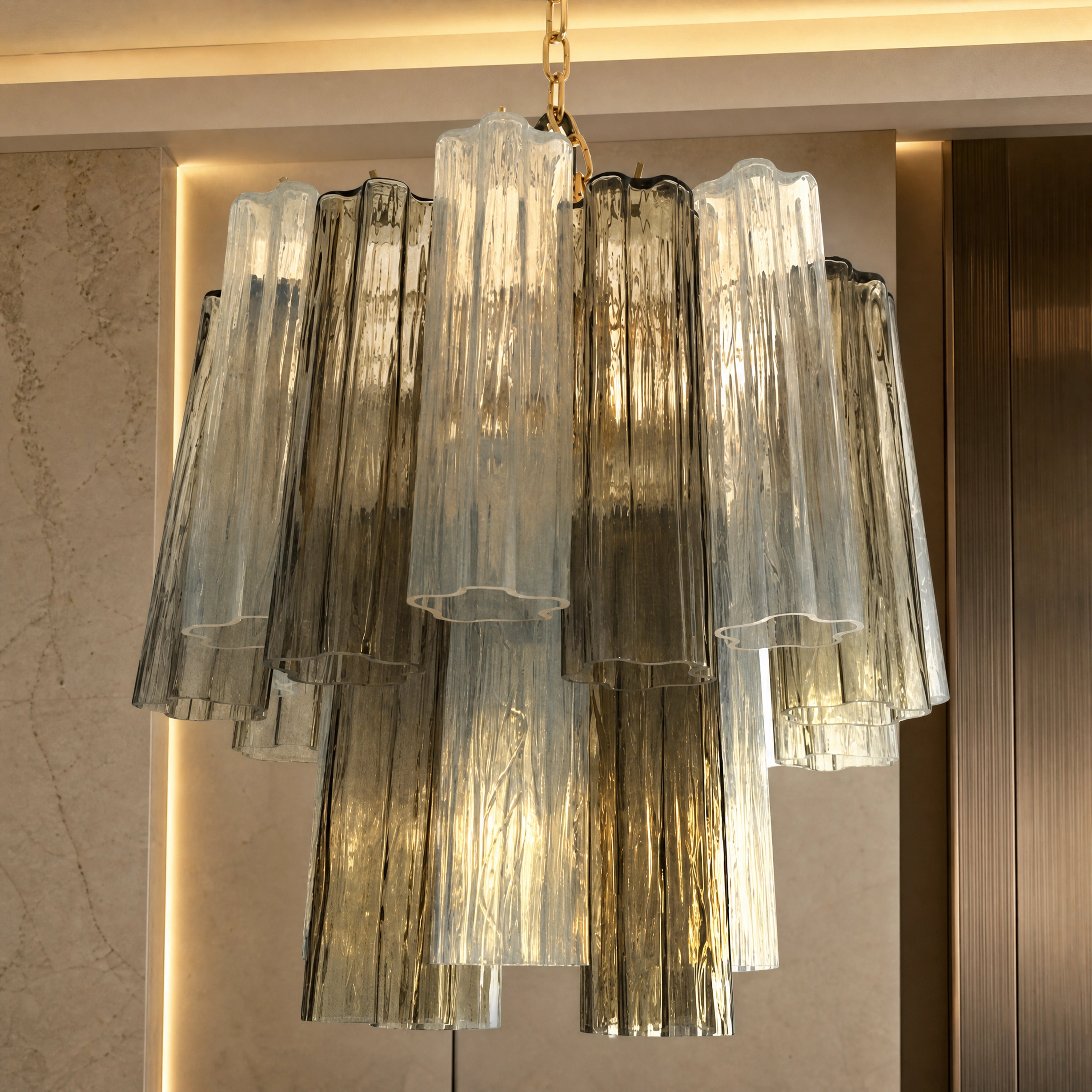 Nicoletta Tronchi Murano Glass Circular Chandelier close-up luxury lifestyle hero image by VORELLI
