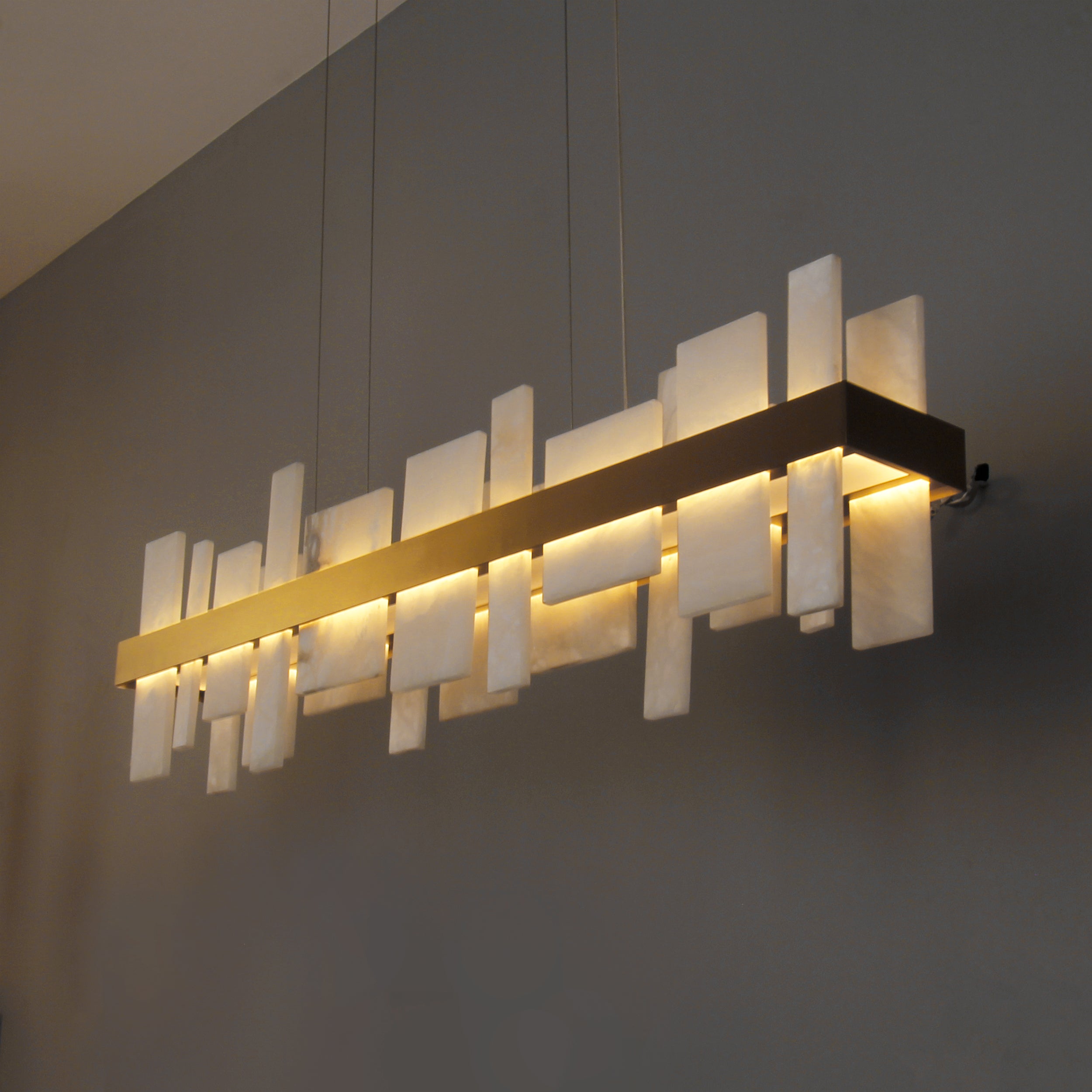 VORELLI® Niva luxury marble rectangular chandelier creating architectural focal lighting in refined interior space