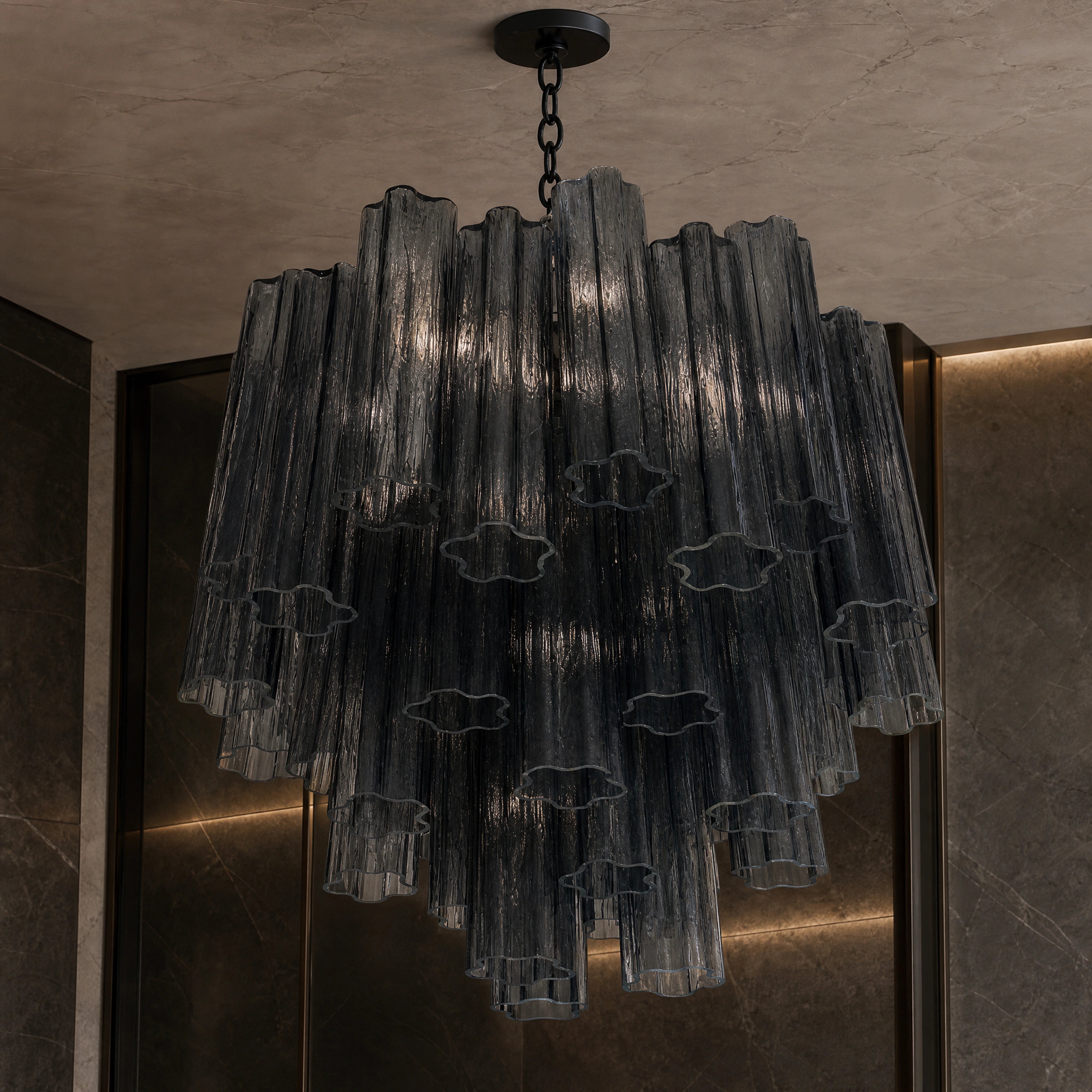 Noemi Tronchi Murano Glass Circular Chandelier close-up luxury lifestyle hero image by VORELLI