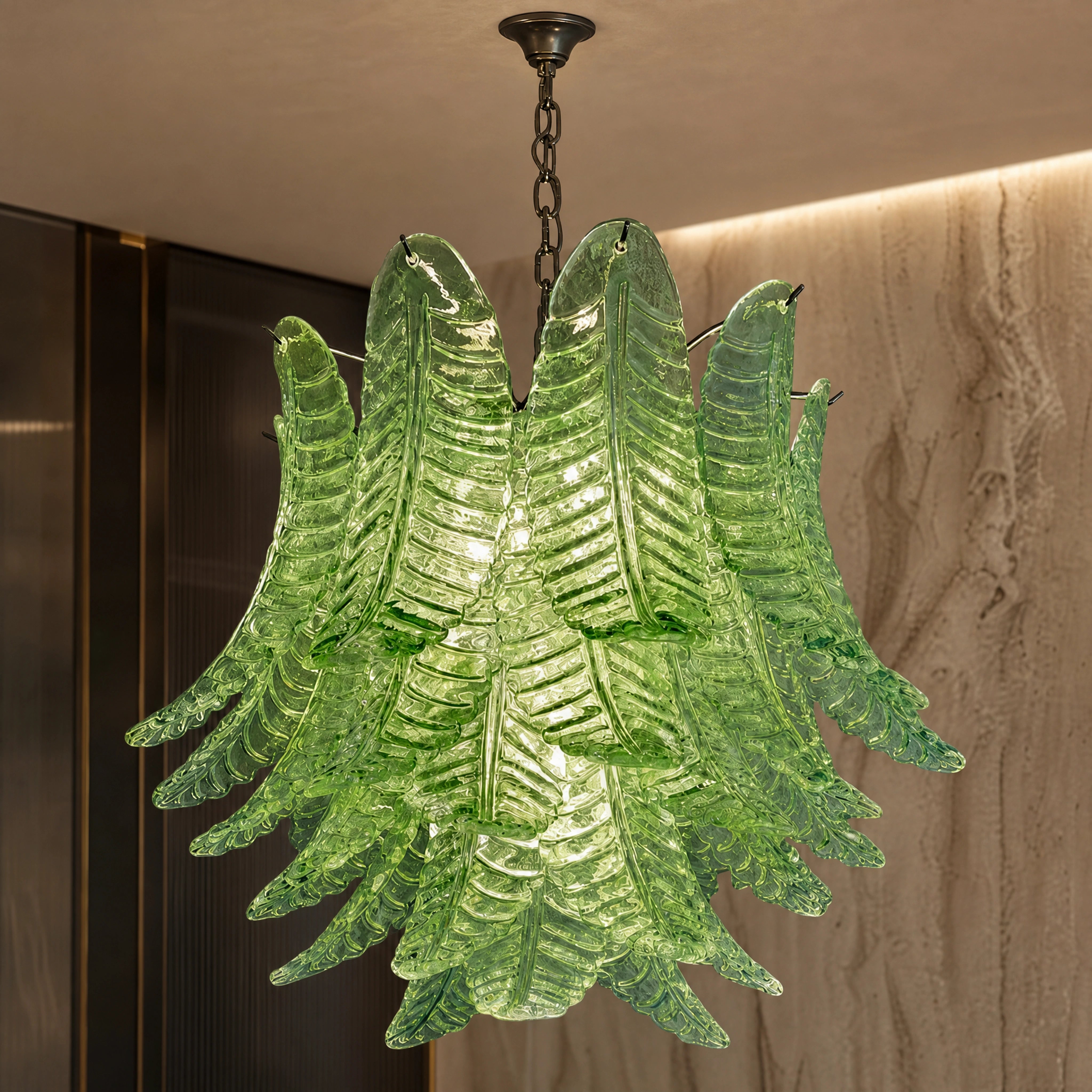 Ischia Felci Murano Glass Circular Chandelier close-up luxury lifestyle hero image by VORELLI
