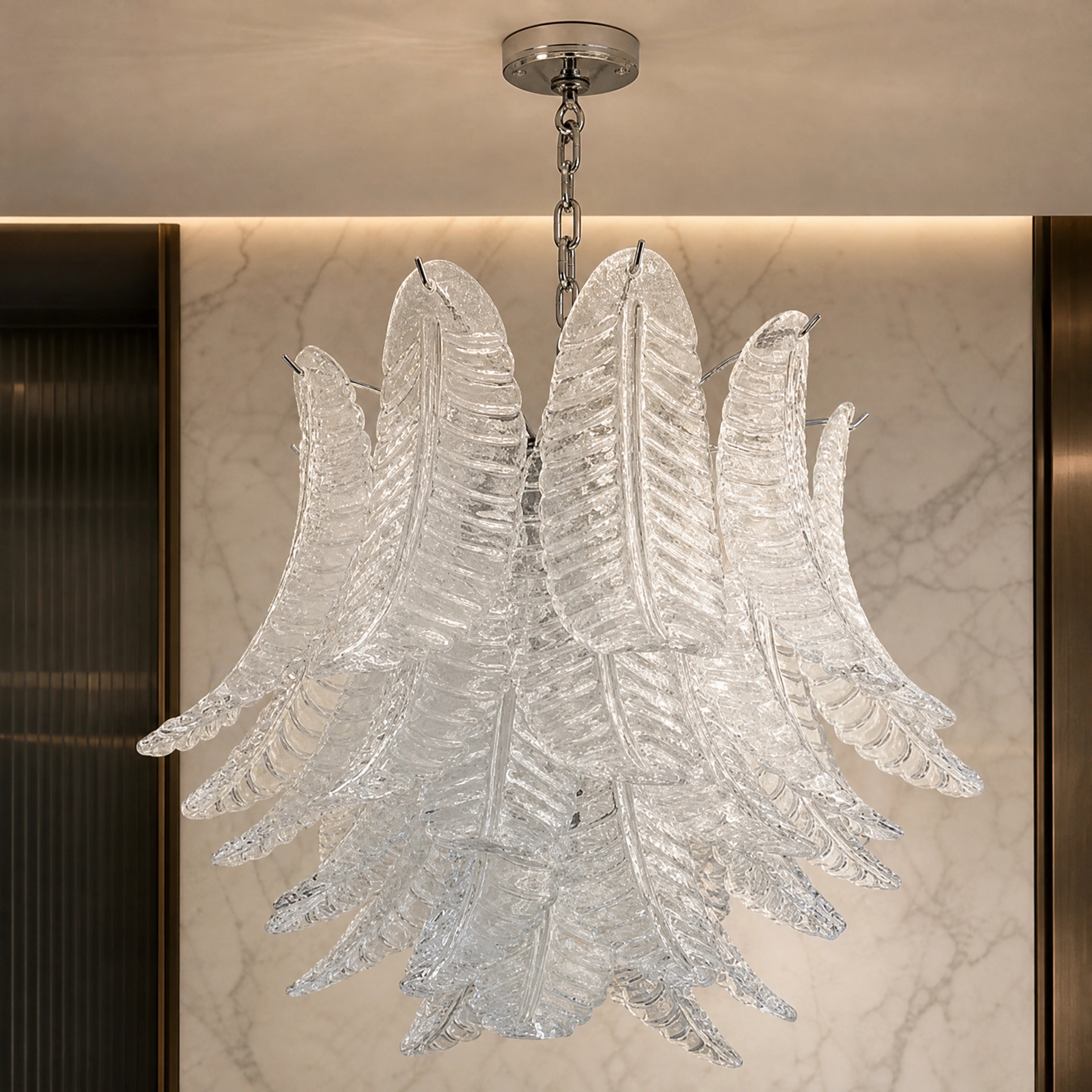 Padova Felci Murano Glass Circular Chandelier close-up luxury lifestyle hero image by VORELLI