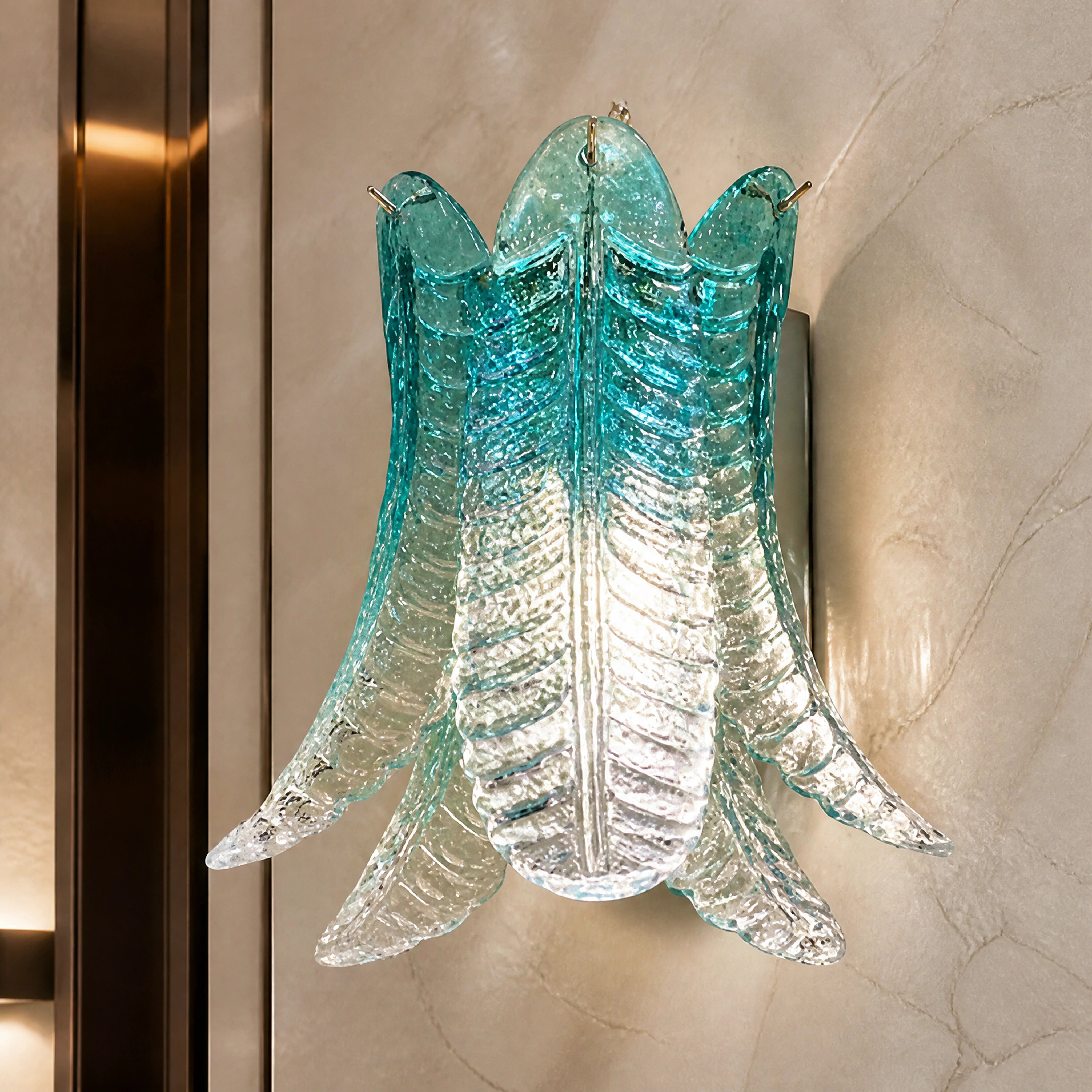 Parma Felci Murano Glass Wall Light close-up luxury lifestyle hero image by VORELLI