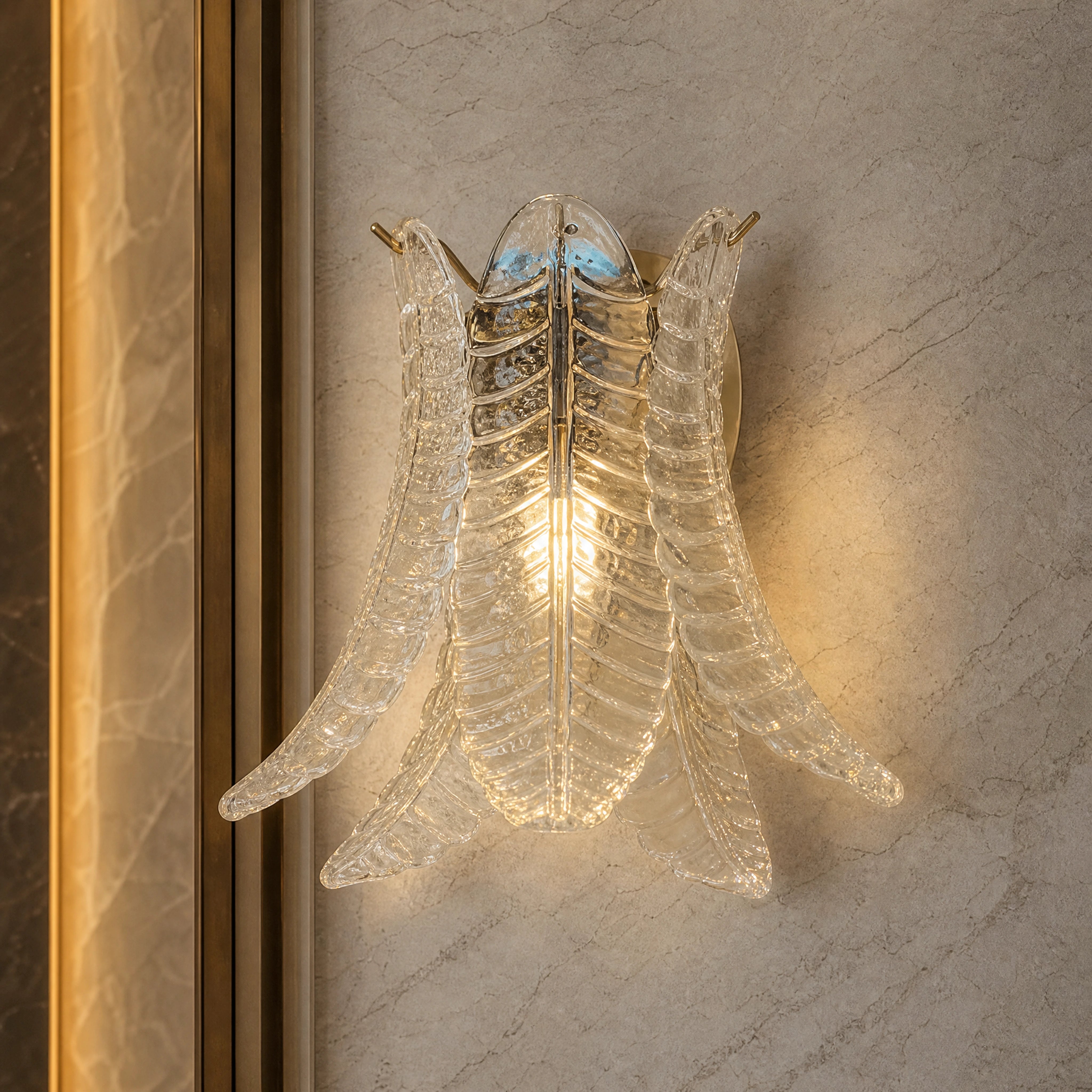Perugia Felci Murano Glass Wall Light close-up luxury lifestyle hero image by VORELLI
