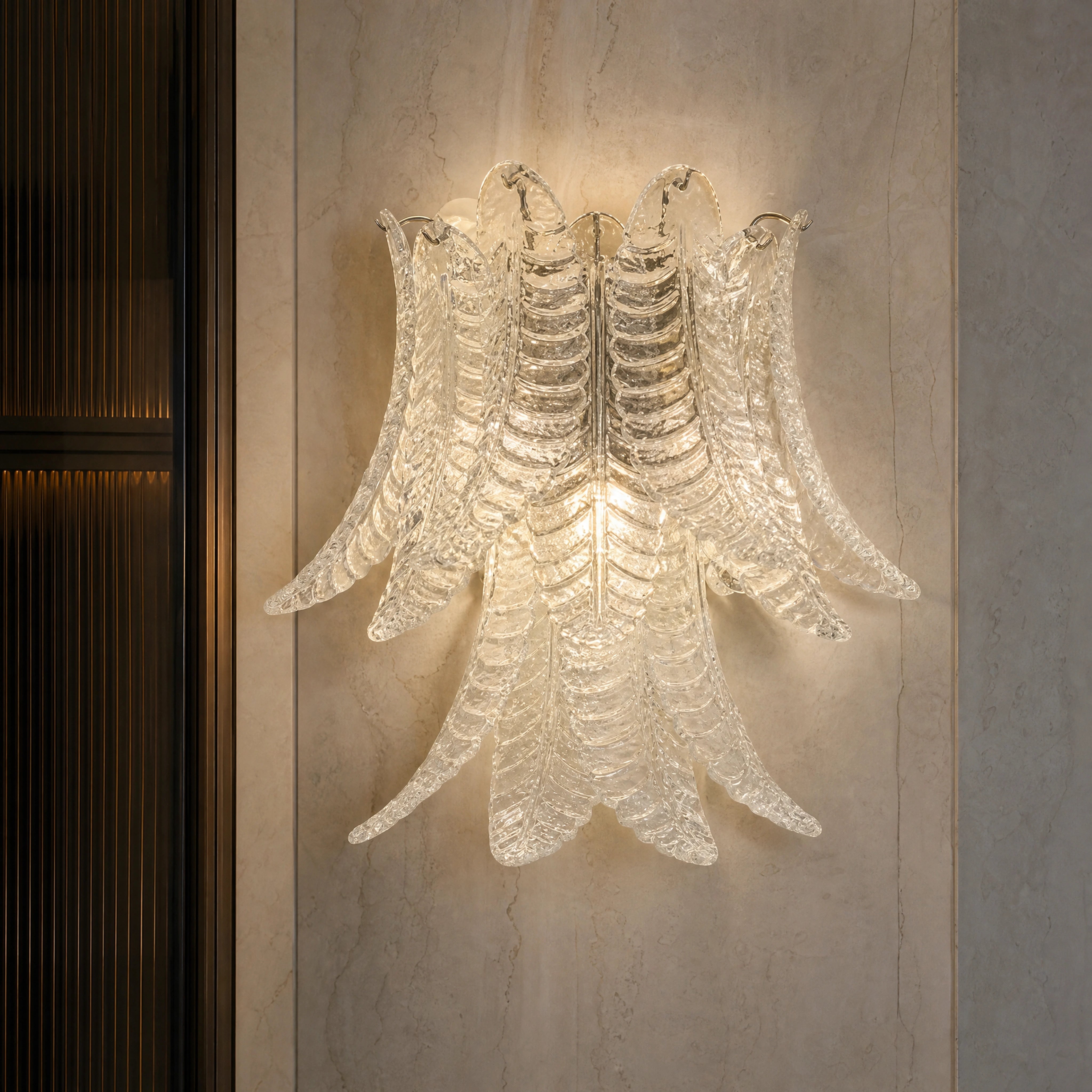 Pisa Felci Murano Glass Wall Light close-up luxury lifestyle hero image by VORELLI