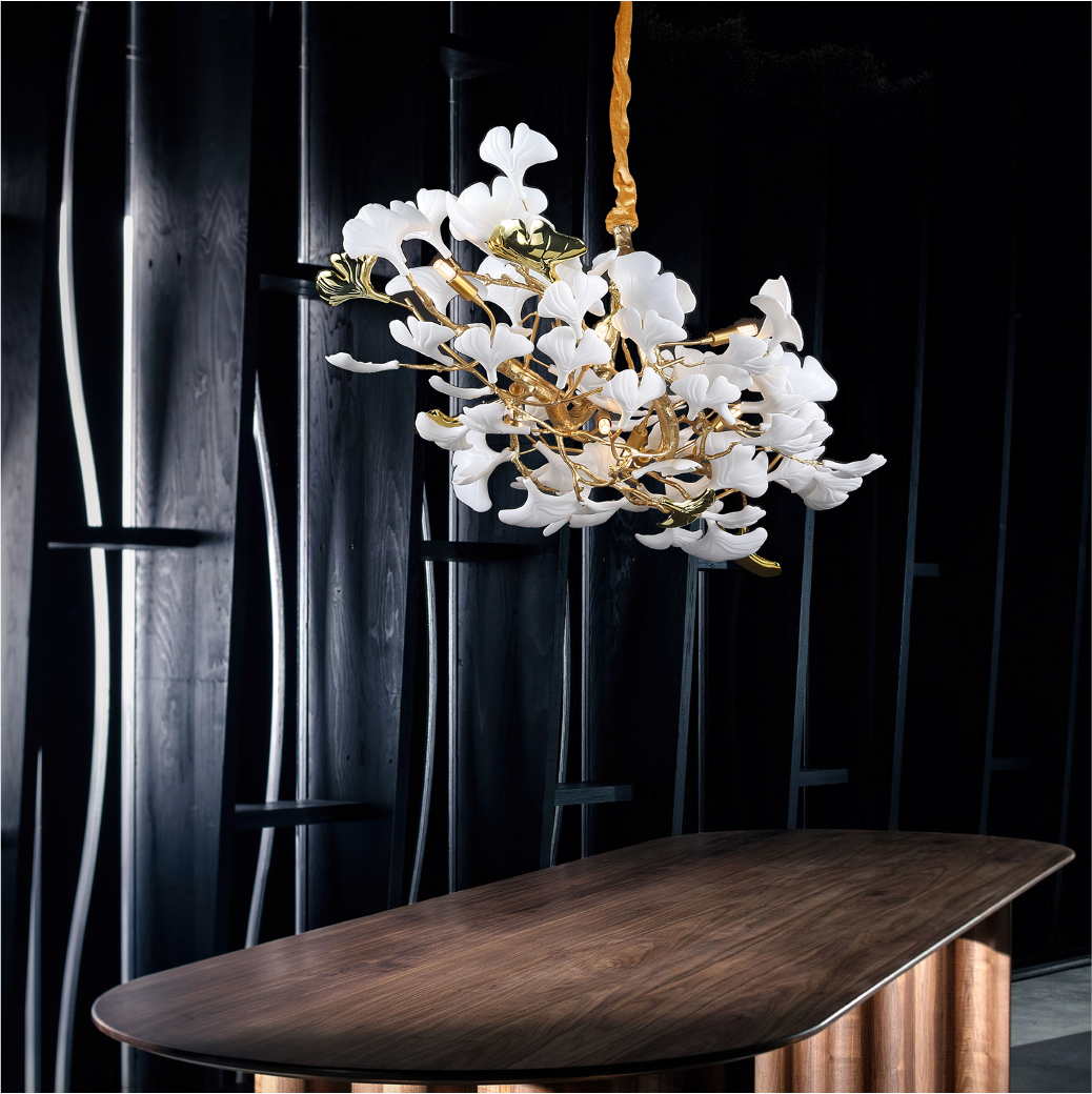 Side profile of Prano Rectangular Chandelier II highlighting elongated rectangular form and floating design