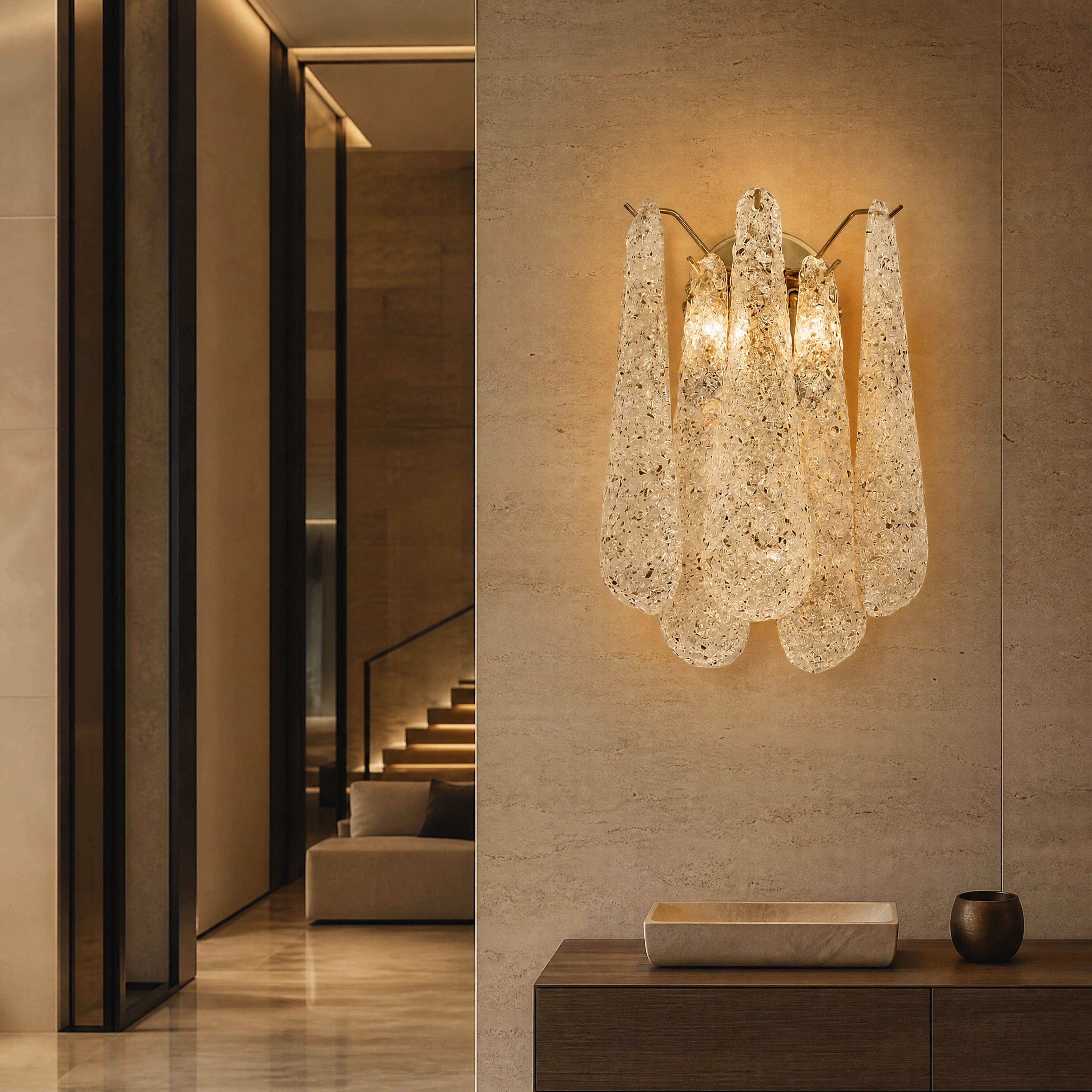 Prato Conchiglie Murano Shell Glass Wall Light UHNW private residence luxury lifestyle image by VORELLI