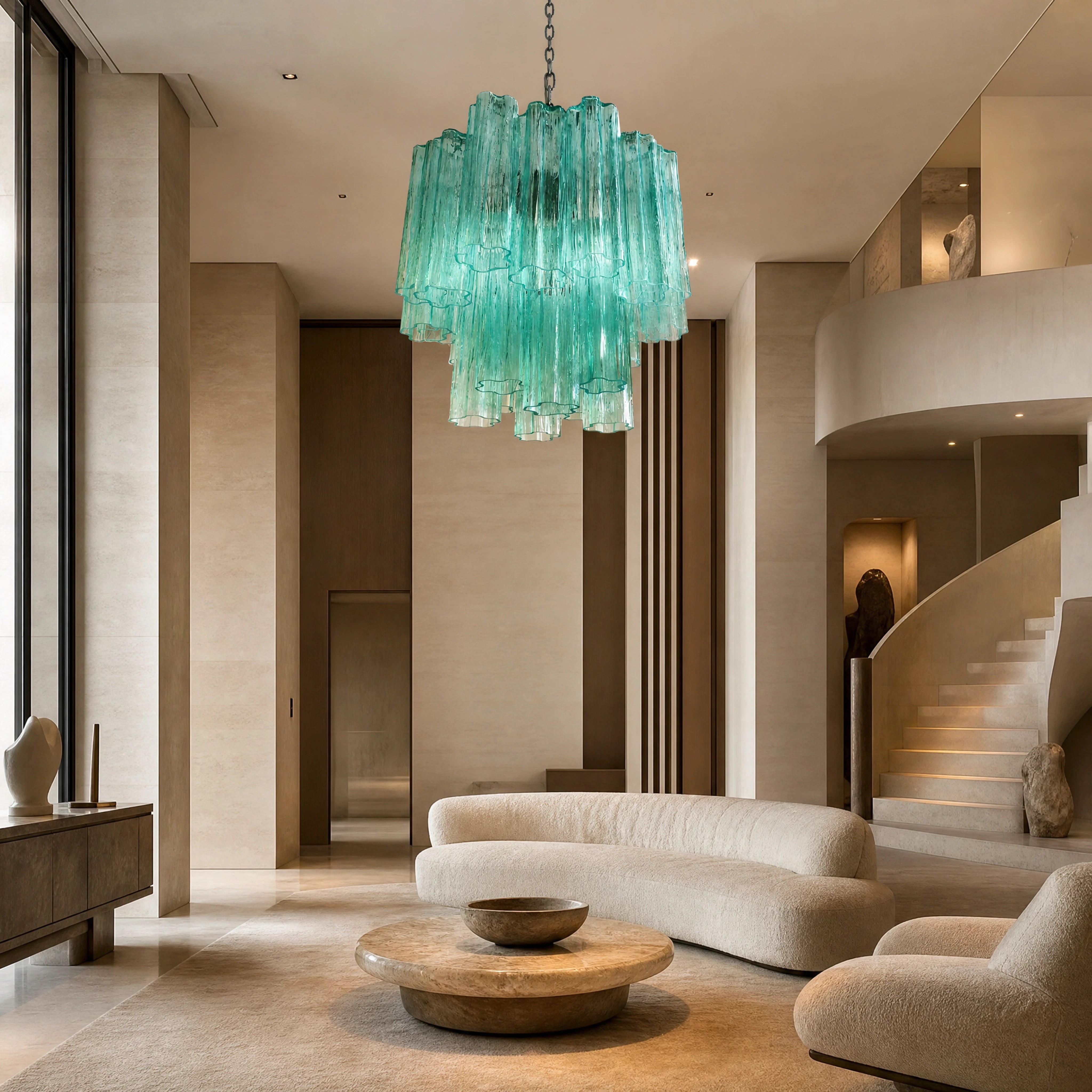 Modica Tronchi Murano Glass Circular Chandelier UHNW private residence luxury lifestyle image by VORELLI