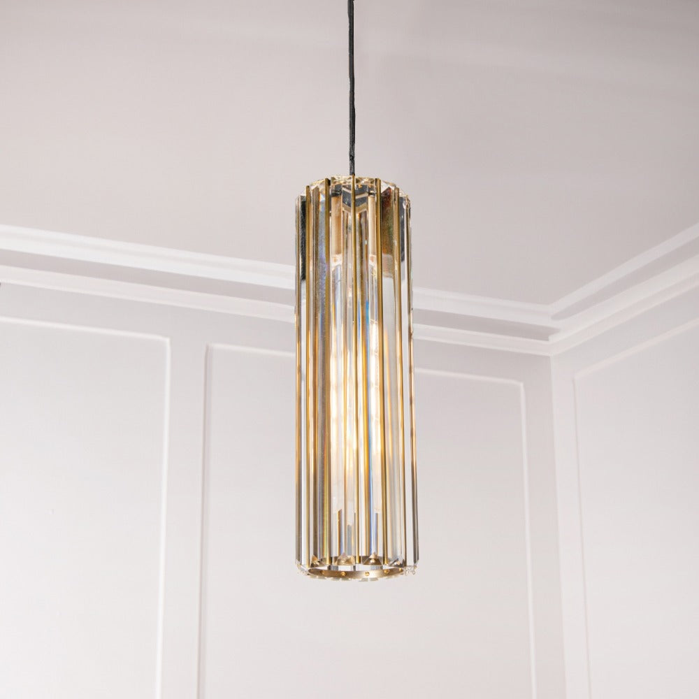 Regano Brushed Bronze Crystal Single Pendant by VORELLI styled within a luxury interior setting