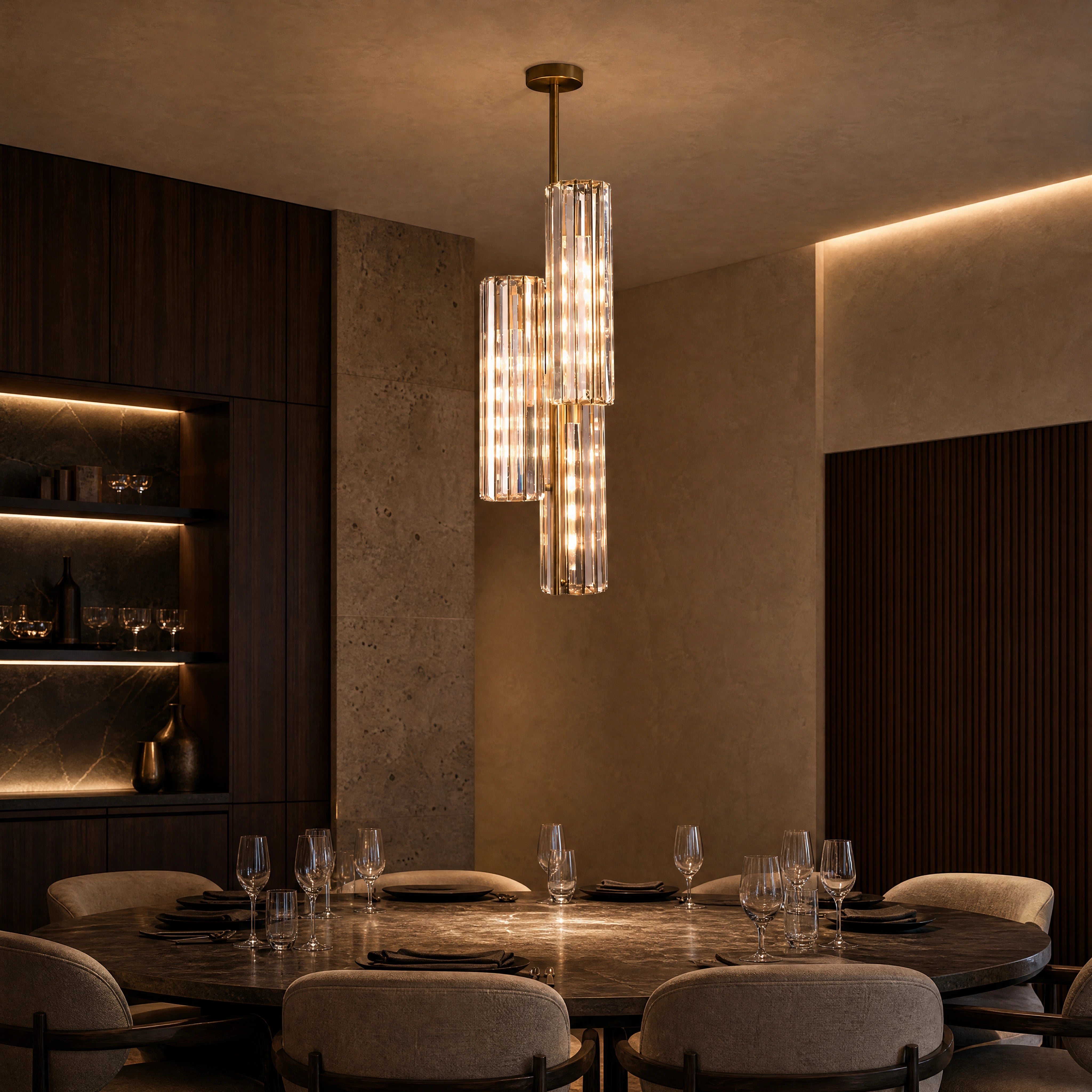 Regano Triple Bronze Crystal Pendant luxury hospitality interior lifestyle image by VORELLI