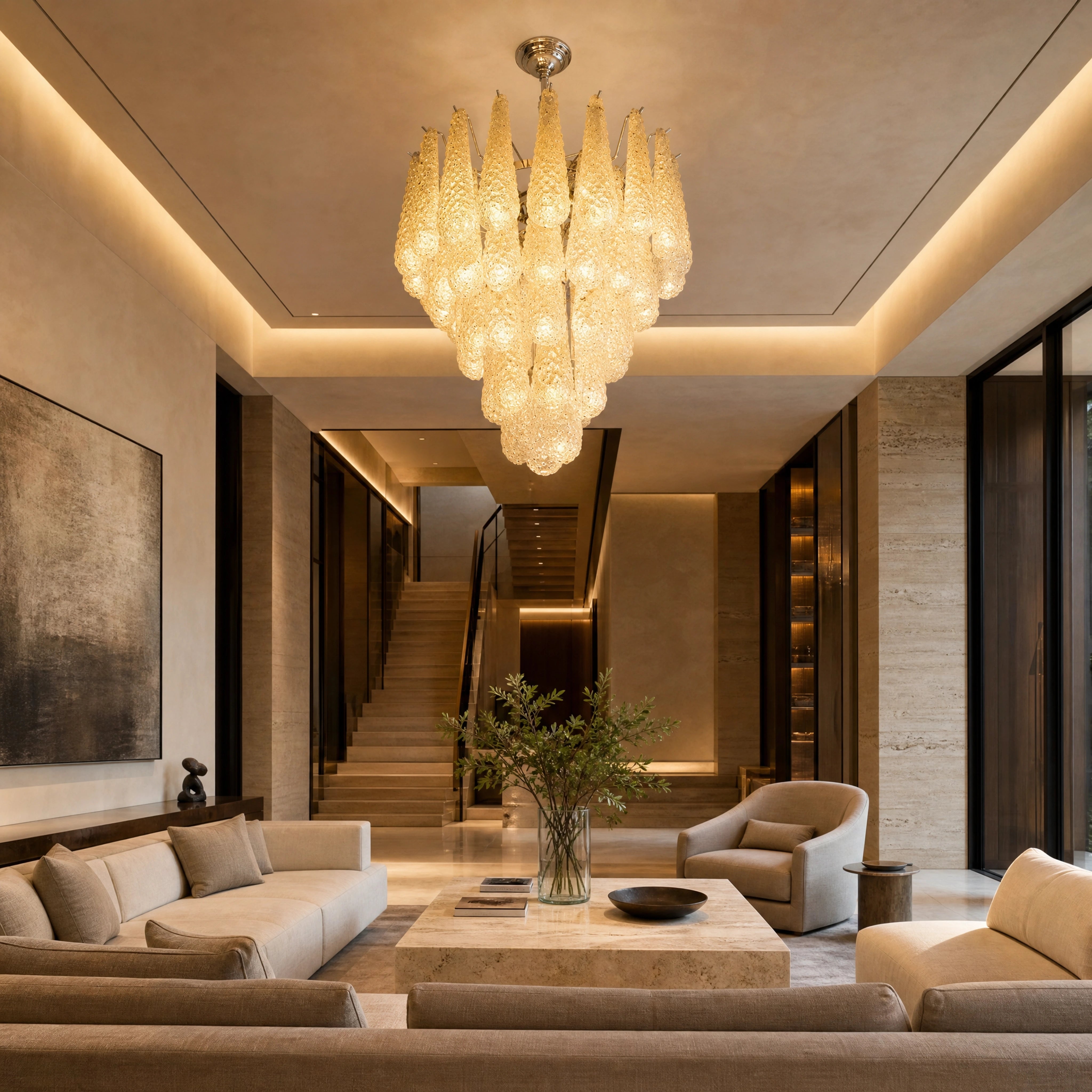 Rimini Conchiglie Murano Shell Glass Circular Chandelier UHNW private residence luxury lifestyle image by VORELLI