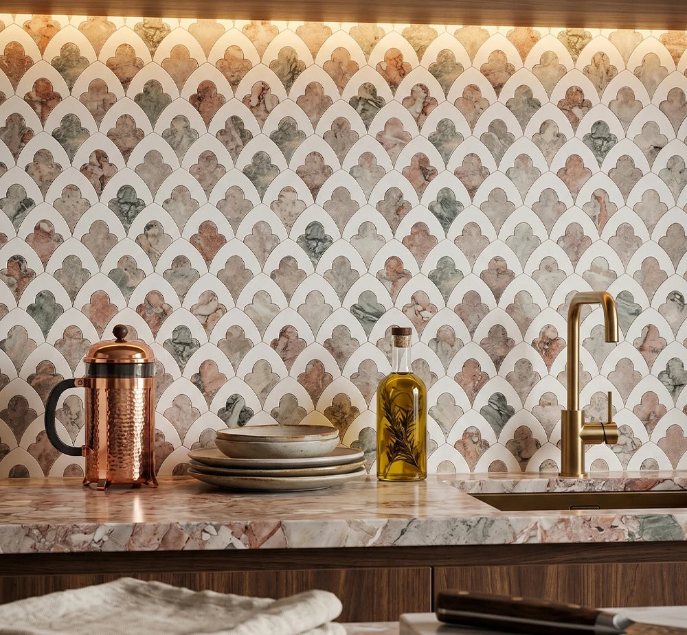Rosa Portugallo Volakas Waterjet Marble Mosaic Tile by VORELLI®