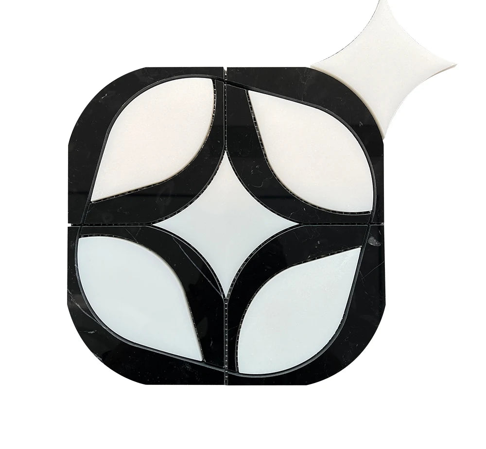 Rounded Rectangle Embedded Star Shaped Waterjet Marble Mosaic luxury mixed waterjet marble mosaic for premium UK interiors