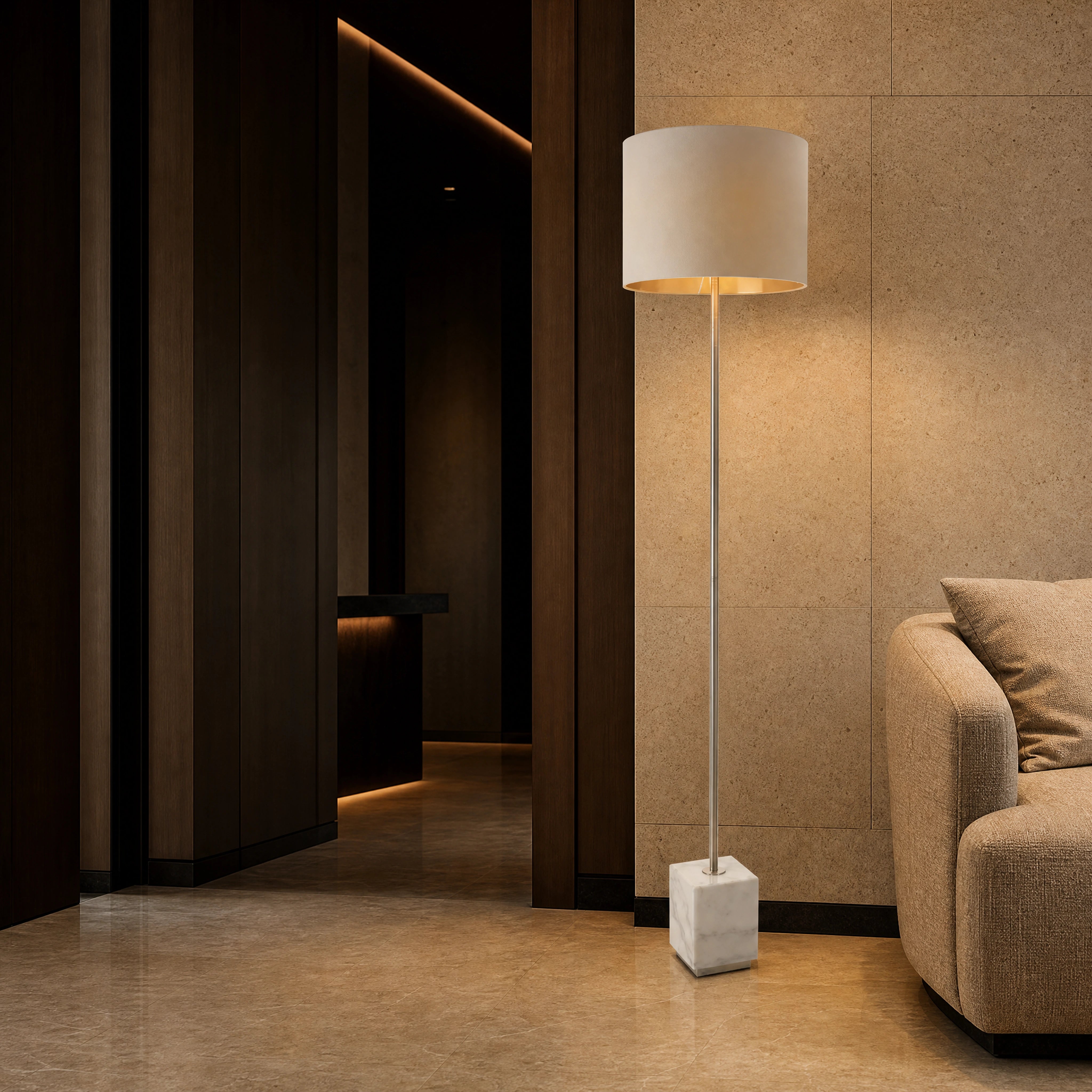 Salano Brass Arc Floor Lamp UHNW private residence luxury lifestyle image by VORELLI
