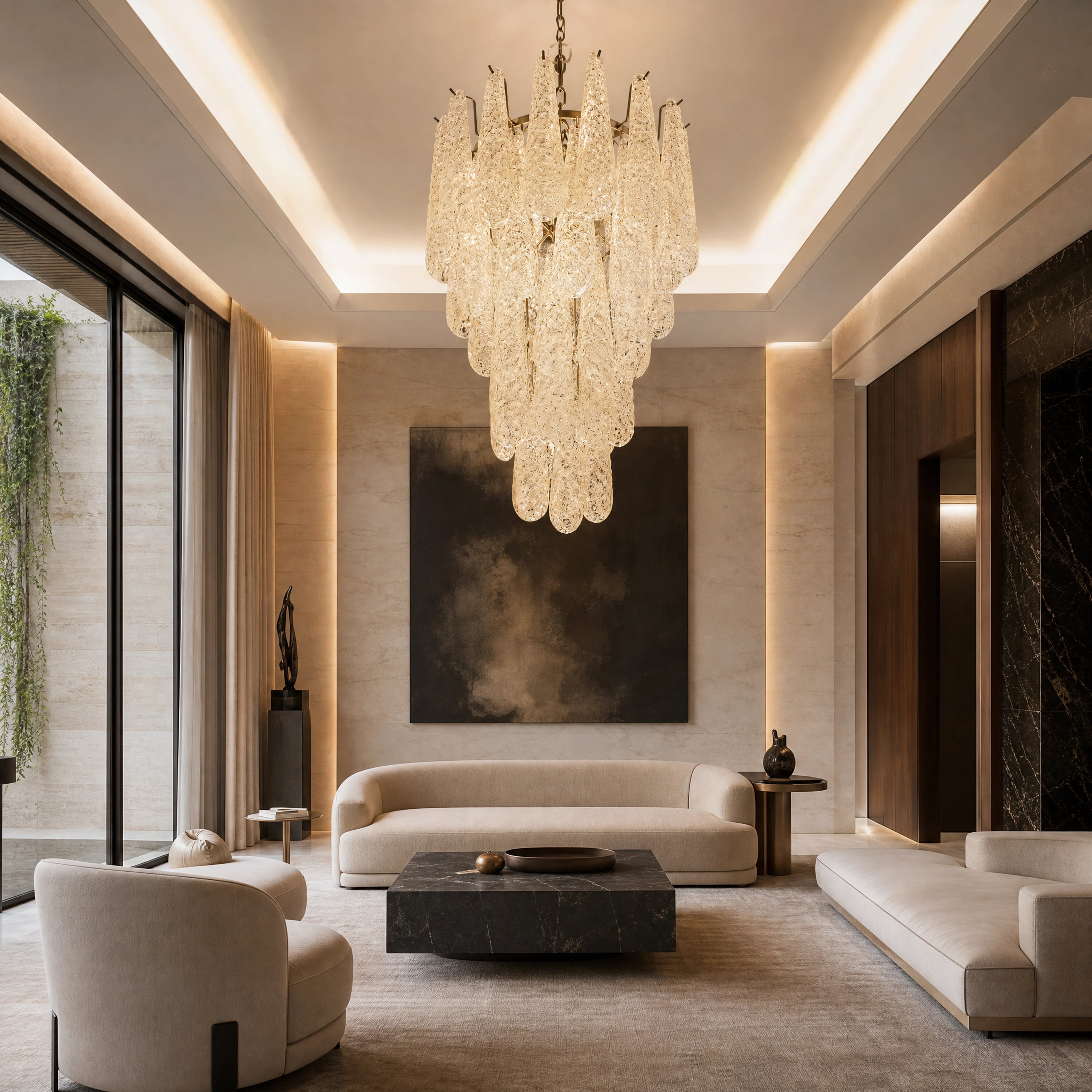 Pietrasanta Conchiglie Murano Shell Glass Circular Chandelier UHNW private residence luxury lifestyle image by VORELLI