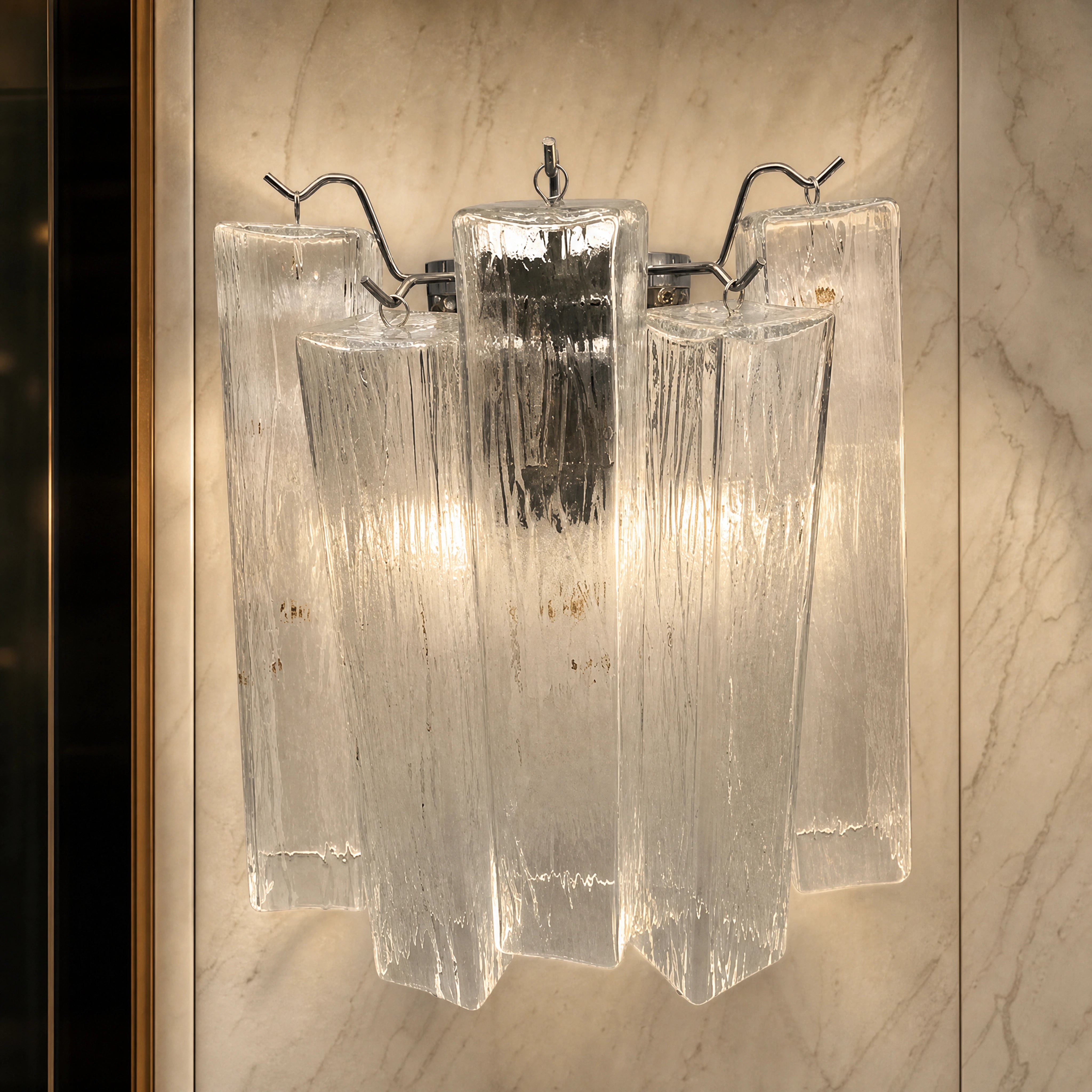 Ravenna Squares Murano Glass Wall Light close-up luxury lifestyle hero image by VORELLI