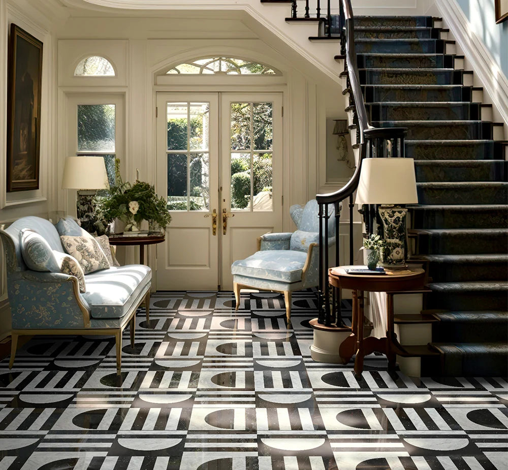 Semicircular Three Line Marble Mosaic Tile luxury mixed marble mosaic tile for premium UK interiors