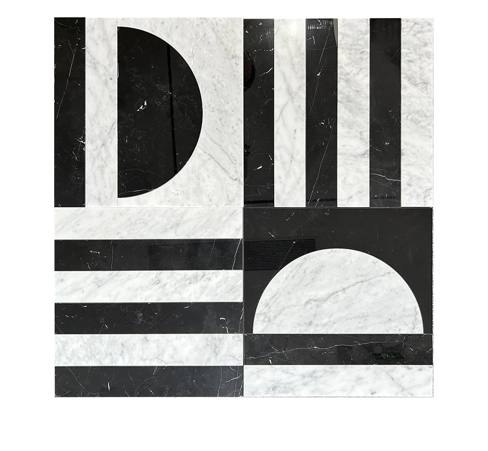 Semicircular Three Line Marble Mosaic Tile luxury mixed marble mosaic tile for premium UK interiors
