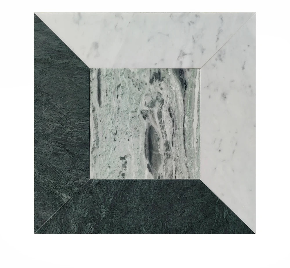 Shangrila Green Thassos White Marble Mosaic Tile luxury white, green marble mosaic tile for premium UK interiors