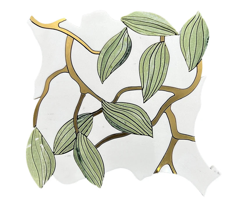 Shangrila Green Verde Guatemala Jade Sivec Waterjet Marble Mosaic luxury white, green waterjet marble mosaic for premium UK interiors