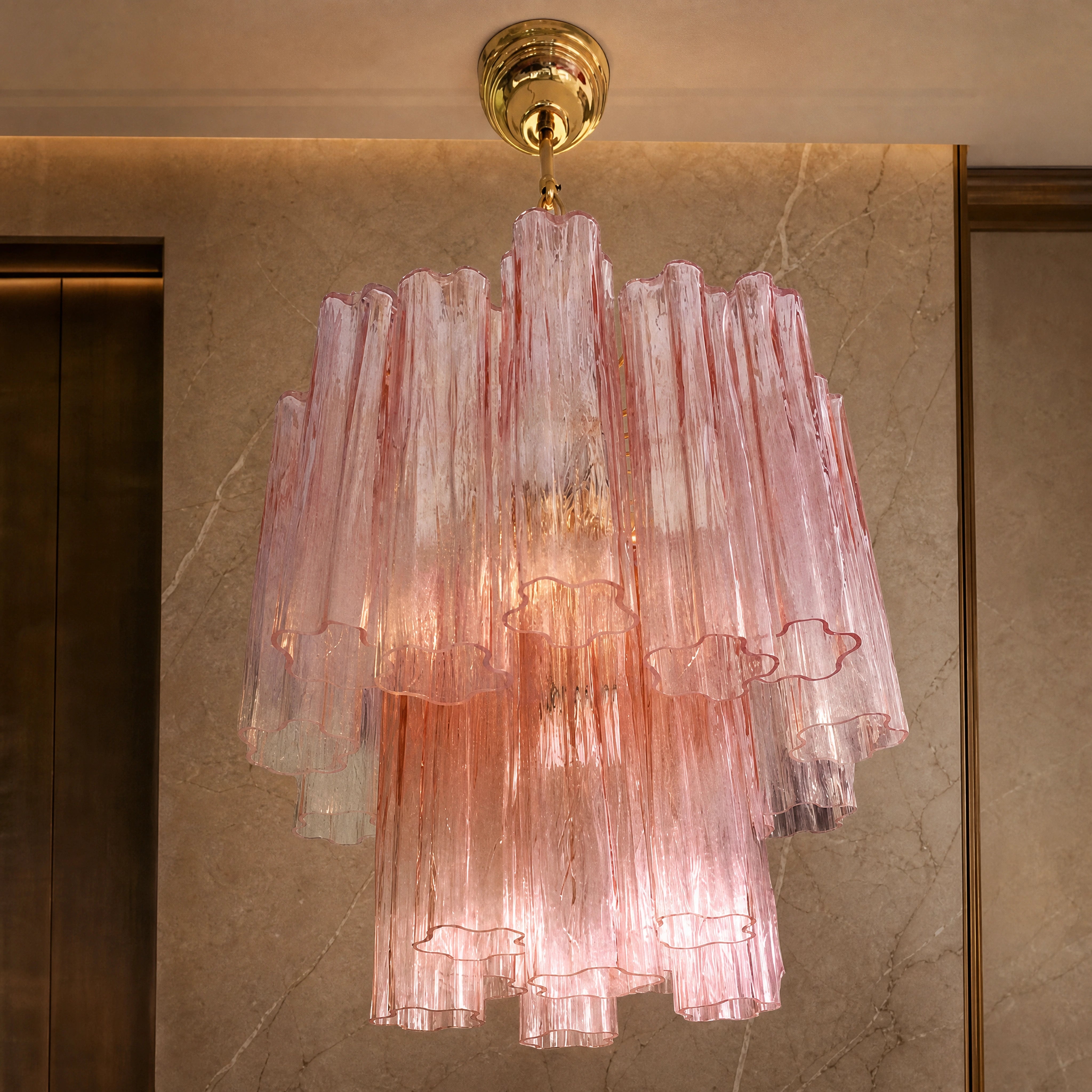 Silvana Tronchi Murano Glass Circular Chandelier close-up luxury lifestyle hero image by VORELLI