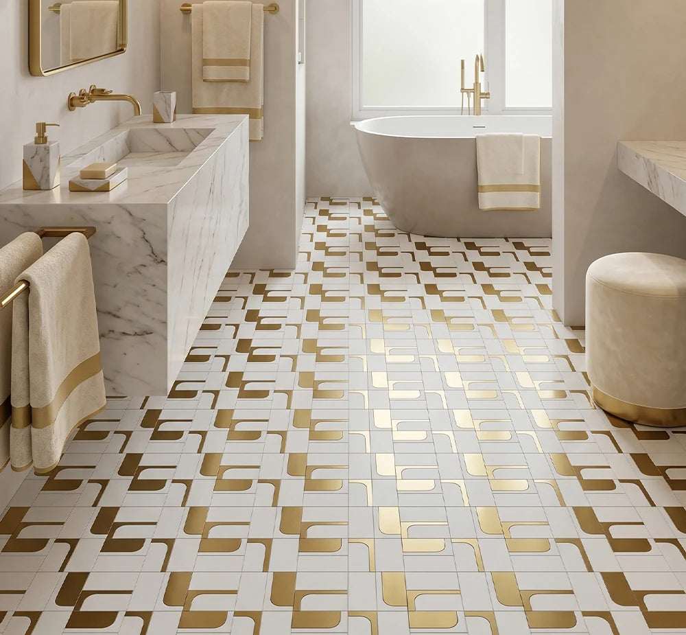 Sivec Stainless Steel Accents Waterjet Marble Mosaic luxury white waterjet marble mosaic for premium UK interiors