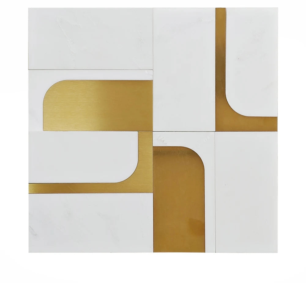 Sivec Stainless Steel Accents Waterjet Marble Mosaic luxury white waterjet marble mosaic for premium UK interiors