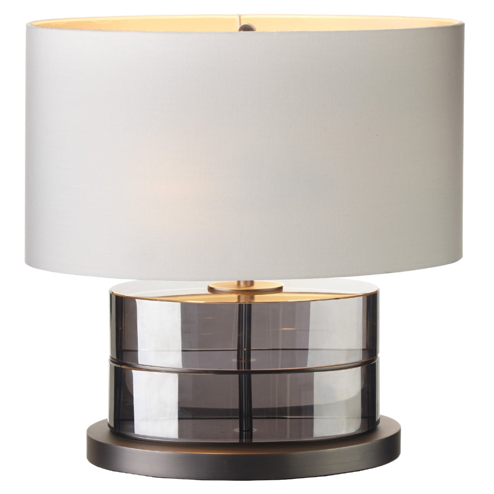 VORELLI® Tarnell gunmetal and smoke crystal table lamp with fabric shade