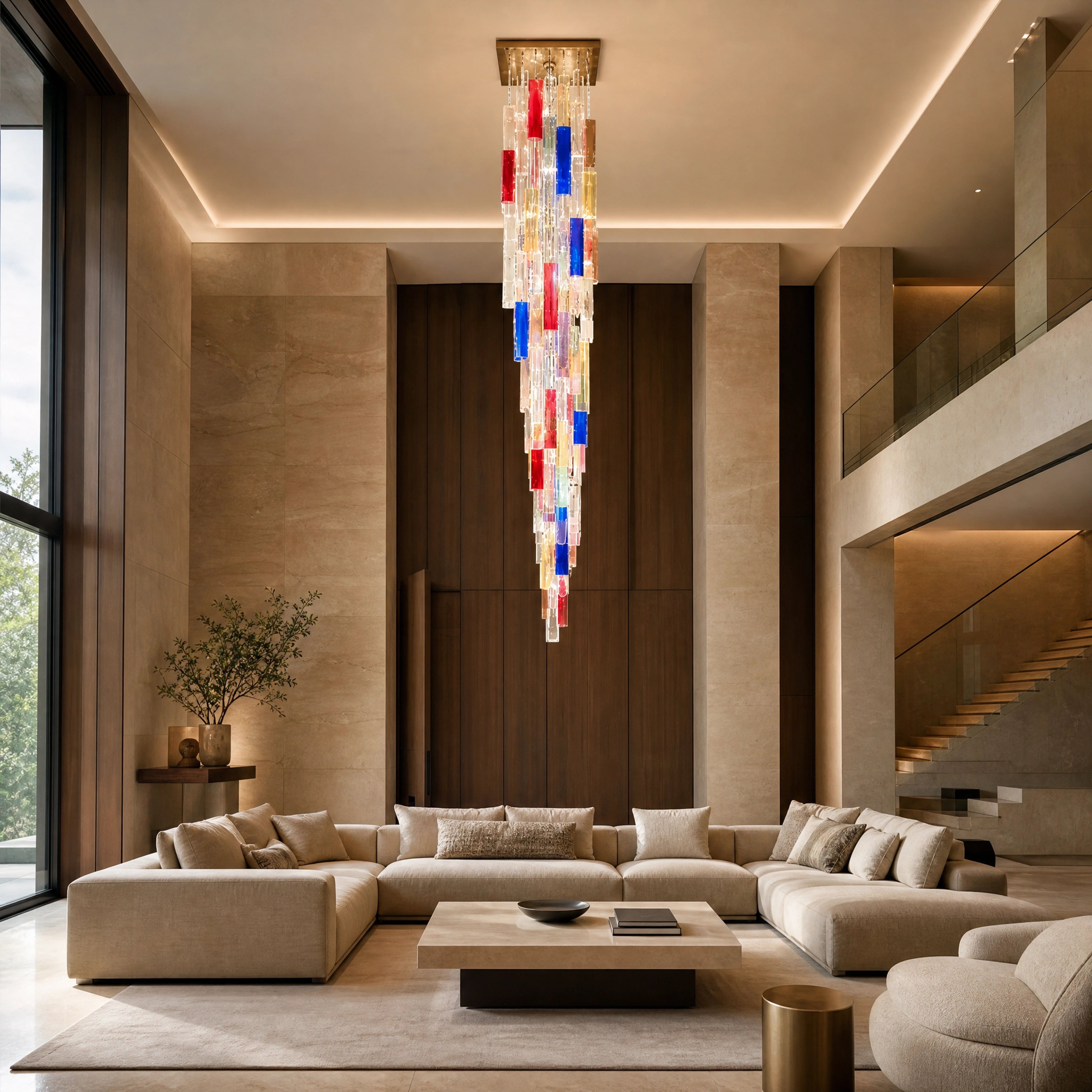 Torino Squares Murano Glass Staircase Chandelier UHNW private residence luxury lifestyle image by VORELLI