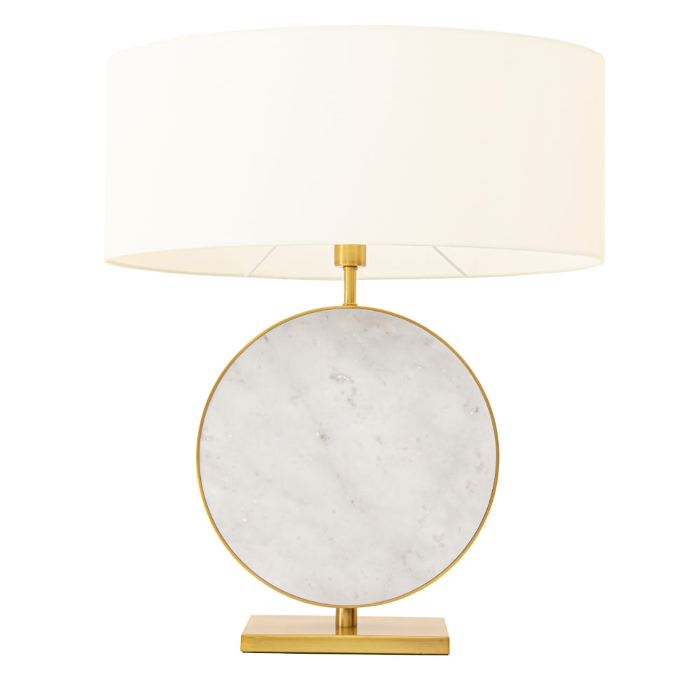 VORELLI® Valdessa white marble disc table lamp with antique brass frame