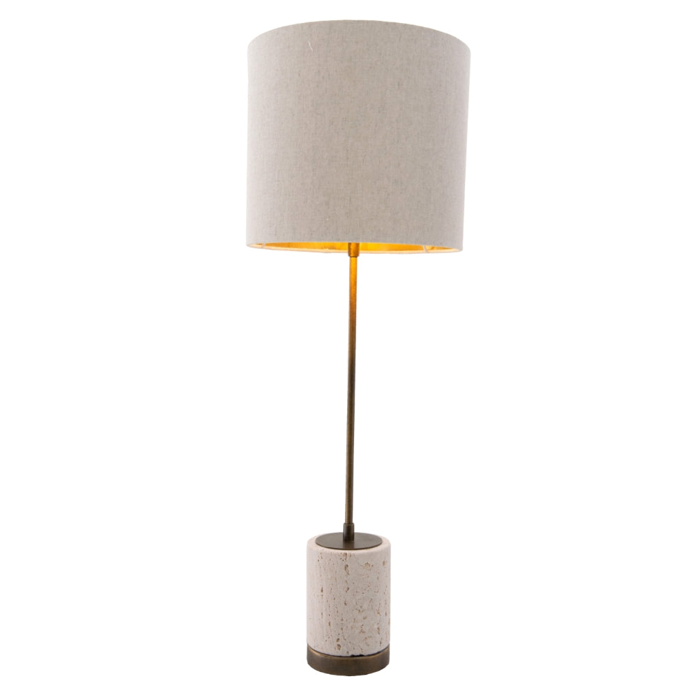 VORELLI® Valmere tall brass table lamp with travertine base and linen shade