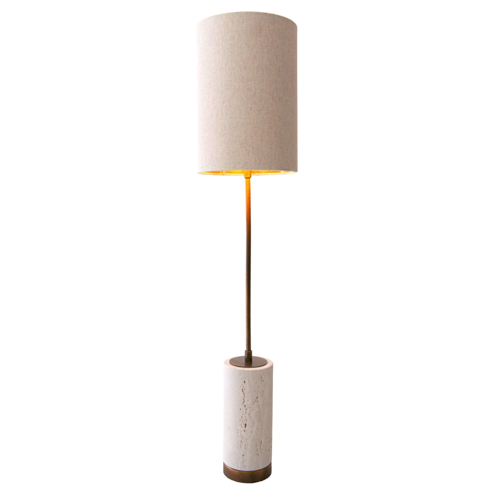 VORELLI® Valmere H79 brass table lamp with travertine base and linen shade