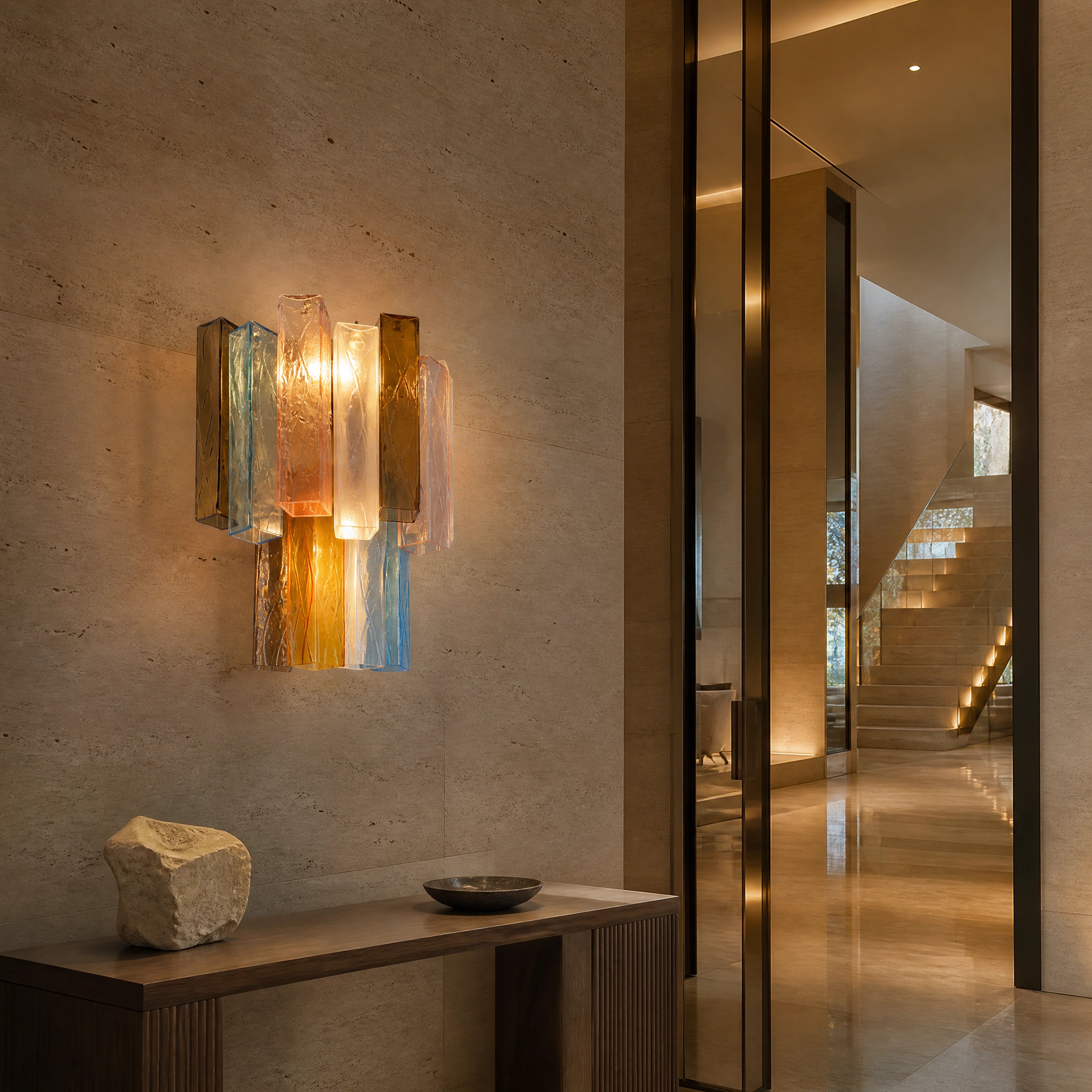 Varese Squares Murano Glass Wall Light UHNW private residence luxury lifestyle image by VORELLI