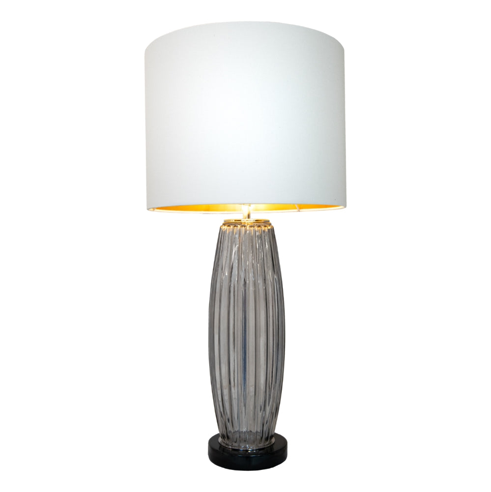 VORELLI® Velora smoked glass marble table lamp with opal shade