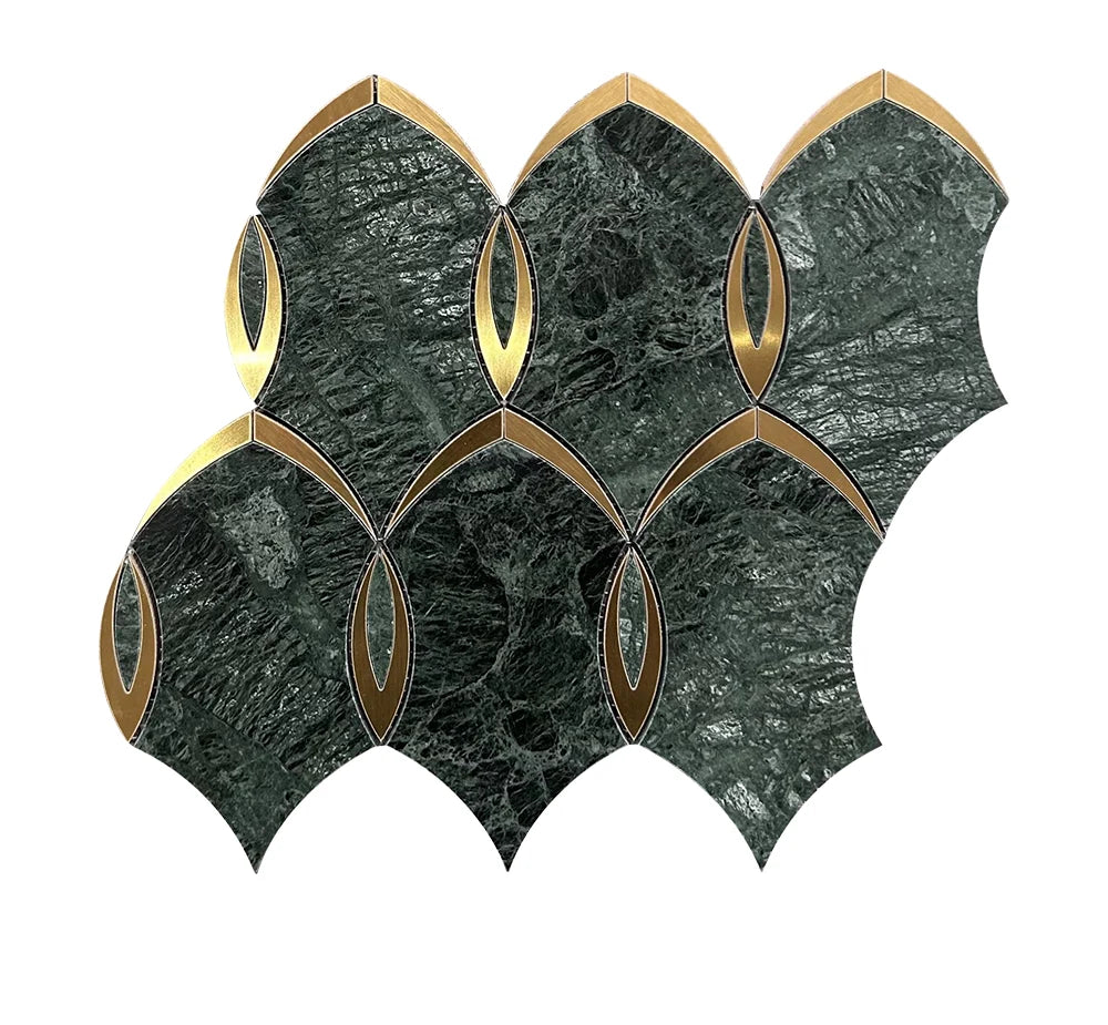 Verde Guatemala 304 Stainless Steel Waterjet Marble Mosaic luxury green waterjet marble mosaic for premium UK interiors